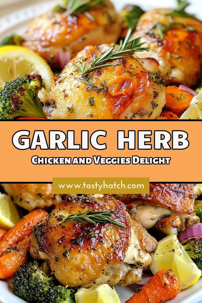Discover a delicious Garlic Herb Roasted Chicken that's perfect for your weeknight meals! This roasted chicken thighs recipe is easy to make and ideal for busy families. Using just one pan, you can create a healthy chicken dinner alongside vibrant oven roasted chicken and vegetables. Enjoy tender, flavor-packed chicken and crisp veggies all in about an hour. Save this recipe for your next meal! #GarlicHerbRoastedChicken #HealthyDinner #OnePanMeal #RoastedChickenThighs