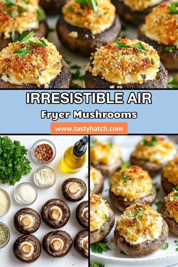 Discover a delicious twist on appetizers with these air fryer stuffed mushrooms! This easy stuffed mushroom recipe features cream cheese stuffed mushrooms that are perfect for any occasion. Packed with flavor and simple to make, these portobello mushroom snacks will impress your guests. Try making these easy air fryer appetizers today and elevate your snack game! Save this recipe for your next gathering! #AirFryerStuffedMushrooms #StuffedMushroomRecipe #CreamCheeseStuffedMushrooms #EasyAirFryerAppetizers