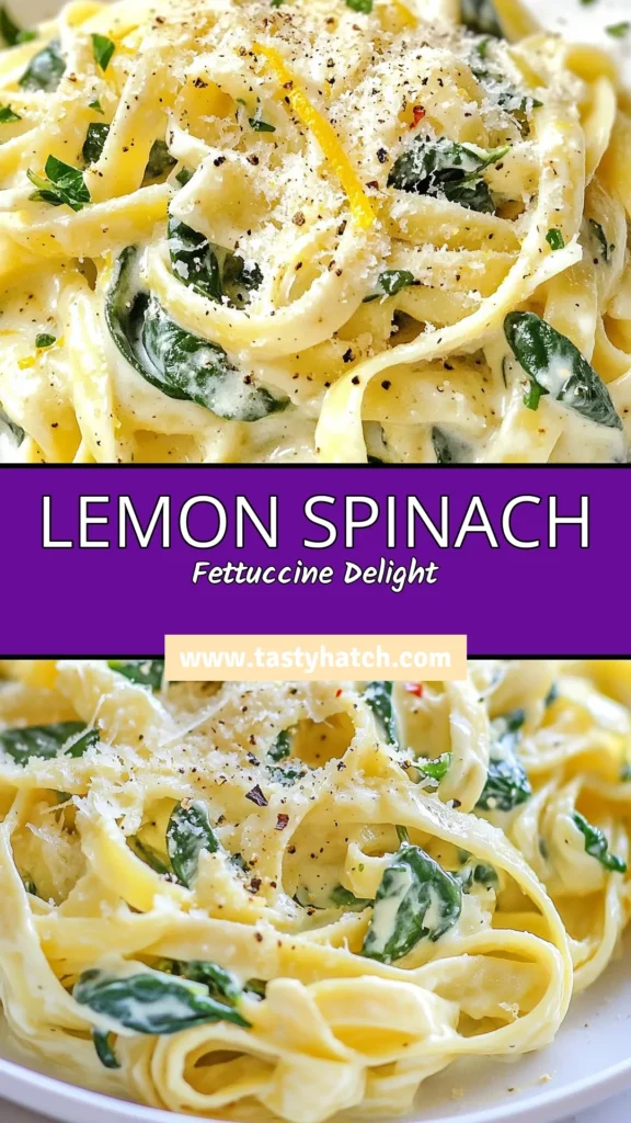 Indulge in this creamy lemon spinach fettuccine that&rsquo;s sure to impress! This easy fettuccine recipe combines fresh spinach and a luscious creamy sauce for a delightful lemon cream pasta dish. Perfect as a vegan lemon pasta recipe too, if you use coconut cream. Discover how to make this delicious creamy spinach pasta in just 20 minutes! Save it for your next meal! #LemonSpinachFettuccine #CreamySpinachPasta #EasyFettuccineRecipe #VeganLemonPastaRecipe