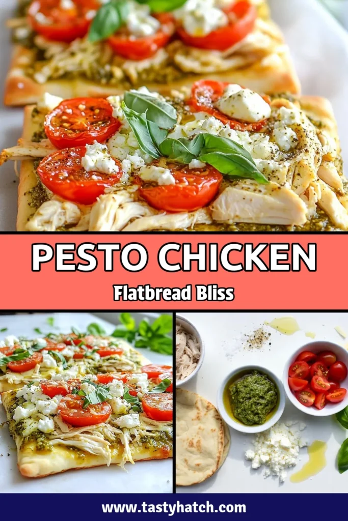 Discover the delicious Pesto Chicken Flatbread recipe that&rsquo;s perfect for a quick pesto dinner! This easy flatbread pizza uses rotisserie chicken for ultimate convenience. With mozzarella and feta cheeses, cherry tomatoes, and fresh basil, it's a flavor-packed meal ready in just 25 minutes. Save this recipe for your next busy weeknight and impress your family with this tasty, homemade dish! #PestoChickenFlatbread #FlatbreadPizza #QuickDinner #EasyRecipes