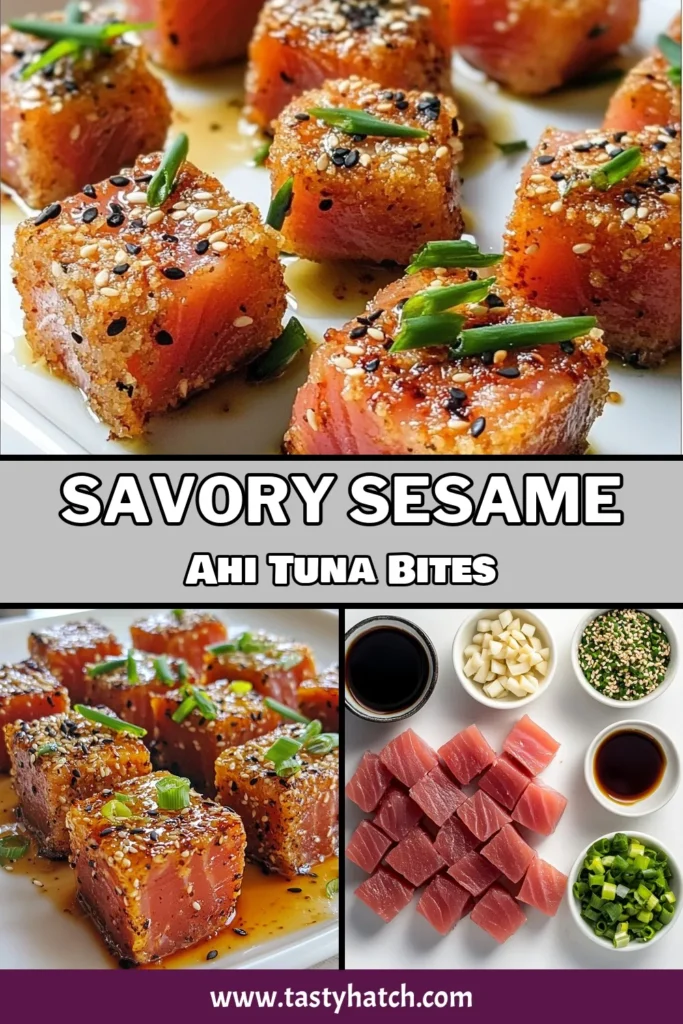Get ready to impress with these delicious sesame-crusted Ahi tuna bites, the perfect addition to your collection of quick seafood recipes. Ideal as sashimi-grade tuna appetizers, these marinated tuna appetizers are easy to make and bursting with flavor. Perfect for entertaining or a cozy night in, you'll love how quickly they come together. Save this Ahi tuna recipe and elevate your culinary skills today! #AhiTunaRecipes #SesameCrustedTunaBites #QuickSeafoodRecipes #SashimiGradeTuna