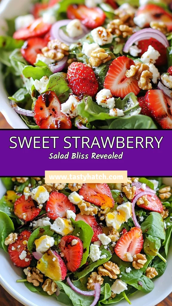 Treat yourself to a delicious Strawberry Fields Salad, the perfect healthy summer salad! This easy strawberry salad recipe combines vibrant mixed greens with fresh strawberries, creamy feta cheese, and crunchy walnuts, all drizzled with homemade balsamic vinaigrette dressing. It&rsquo;s a light and colorful dish that&rsquo;s perfect for any occasion. Try this recipe today and enjoy a burst of flavors! Save it for later! #StrawberrySaladRecipe #MixedGreensSalad #FetaCheeseSalad #HealthySummerSalad