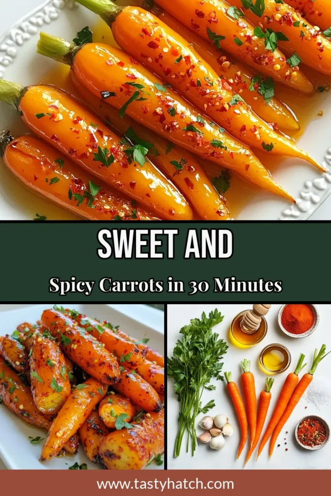 Discover the perfect blend of sweet and spicy with this easy roasted carrots recipe! These spicy honey glazed carrots are a healthy vegetable side dish that will elevate any meal. Quick to prepare, they combine honey and chili flakes for a delicious twist that keeps everyone coming back for more. Try these sweet and spicy carrots today for a tasty side! Don't forget to save this recipe! #HealthyRecipes #Carrots #SideDish #VegetableRecipes