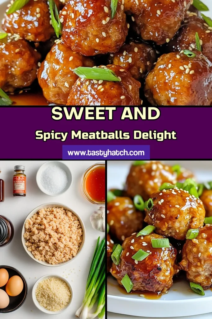Discover a delicious way to enjoy party snacks with these Honey Sriracha meatballs. This easy meatball appetizer features tender ground chicken meatballs coated in a sweet and spicy honey Sriracha sauce. Our glazed meatball recipe is not only simple to make but will impress your guests! Perfect for gatherings or a weeknight dinner, these flavor-packed bites are sure to be a hit. Save this recipe for your next occasion! #MeatballRecipe #HoneySriracha #AppetizerIdeas #EasyRecipes
