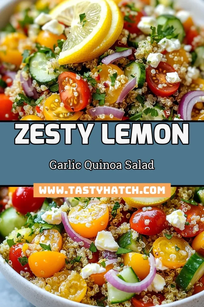 Discover a refreshing lemon garlic quinoa salad that’s perfect for any occasion! This healthy quinoa salad recipe combines zesty lemon garlic quinoa with vibrant veggies and feta for a delightful Mediterranean quinoa salad experience. Perfect as a side or main dish, this zesty salad with feta is a nutritious choice that packs flavor and color. Try making this delicious quinoa salad today! Save the recipe for your next meal! #HealthyEating #QuinoaSaladRecipe #MediterraneanDiet #ZestySalad