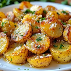 - 2 pounds baby potatoes - 4 cloves garlic - 1/4 cup Parmesan cheese - 3 tablespoons olive oil - 1 teaspoon dried Italian herbs - Salt and pepper - Fresh parsley The main ingredients for Garlic Parmesan Roasted Potatoes are simple yet flavorful. You need baby potatoes for a nice bite. I love using 2 pounds because they roast well and get crispy. Garlic adds that rich, savory taste. Four cloves finely minced will make the flavor pop. Parmesan cheese gives a cheesy, salty kick. A 1/4 cup freshly grated will melt beautifully on the hot potatoes. Olive oil is key too; I use 3 tablespoons to coat the potatoes and help them brown nicely. For seasoning, I add 1 teaspoon of dried Italian herbs. This mix often includes oregano, thyme, and basil. Salt and pepper are must-haves for taste. They really bring out the flavors of the potatoes and garlic. Finally, fresh parsley makes a great garnish. It adds color and freshness. Just chop a bit to sprinkle on top before serving. Each ingredient plays a key role in making this dish tasty and appealing! {{ingredient_image_2}} 1. Preheat the oven: Set your oven to 425&deg;F (220&deg;C). This heat makes the potatoes crispy. 2. Combine ingredients in a mixing bowl: In a large bowl, mix the halved baby potatoes with 3 tablespoons of extra virgin olive oil, 4 minced garlic cloves, 1 teaspoon of dried Italian herbs, and salt and pepper. Toss well so every potato gets coated. 3. Prepare the baking sheet: Line a baking sheet with parchment paper. This will help with easy cleanup later. 1. Arrange potatoes on the baking sheet: Place the coated potatoes on the baking sheet in one layer. Make sure the cut sides face down. This helps them get crunchy. 2. Roast and turn halfway: Put the baking sheet in the oven. Roast for about 25-30 minutes. Turn the potatoes halfway through. This helps them brown evenly. 1. Add Parmesan cheese: Take the baking sheet out of the oven and sprinkle 1/4 cup of freshly grated Parmesan cheese over the hot potatoes. Spread it evenly. 2. Cool and garnish: Put the baking sheet back in the oven for another 5 minutes. This will melt the cheese. After that, let the potatoes cool for a couple of minutes. Finish with chopped fresh parsley for color. To make your Garlic Parmesan Roasted Potatoes crispy, start with high heat. Preheating your oven to 425&deg;F (220&deg;C) is key. The hot air helps to cook the outside fast, creating a crunchy shell. Also, remember to turn the potatoes halfway through cooking. This action ensures that all sides get nice and brown. To boost the taste of your potatoes, consider adding more seasonings. You might try paprika for a smoky touch or cayenne for a kick. A dash of lemon juice can brighten the dish too. For dipping, serve these potatoes with ranch or garlic aioli. These sauces add creaminess and extra flavor. When serving, use a rustic bowl for a warm feel. Arrange the potatoes nicely, and don&rsquo;t forget to sprinkle more Parmesan on top. Add a few parsley leaves for color. This simple touch makes your dish look appealing. You&rsquo;ll impress your guests with both taste and presentation! Pro Tips Use Uniform Sizes: Cut the potatoes into similar sizes to ensure they cook evenly and achieve the perfect crispiness. Dry the Potatoes: After washing, make sure to dry the potatoes thoroughly. Excess moisture can prevent them from getting crispy. Experiment with Cheese: Try different types of cheese like cheddar or Gruyere for a unique flavor twist on the classic Parmesan. Keep an Eye on the Oven: Ovens can vary in temperature; check the potatoes a few minutes before the recommended time to avoid burning. {{image_4}} You can use different types of potatoes. Yukon Gold potatoes are creamy and buttery. They add a nice texture. Russet potatoes are starchy and fluffy. They crisp up well, giving you a great crunch. Both types work well with garlic and Parmesan. Want to spice things up? Try spicy garlic Parmesan potatoes. Just add a pinch of cayenne pepper or red pepper flakes to the mix. For a fresh twist, use herbs like rosemary or chives. These herbs pair well with garlic and cheese, making your dish even better. You can also try different cooking methods. An air fryer version cooks faster and gives a nice crunch. Just set the air fryer to 400&deg;F and cook for 15-20 minutes. Shake the basket halfway through. For a slow cooker adaptation, combine all the ingredients and cook on low for 6 hours. Both methods keep the potatoes tasty and easy! To keep your Garlic Parmesan Roasted Potatoes fresh, store them in the fridge. Use an airtight container to prevent moisture loss. They stay good for about three days. Before storing, let them cool down to room temperature. This step helps avoid condensation inside the container. When you want to eat leftovers, reheating them can be tricky. You want to keep that crispiness. The best way is to use the oven. Preheat it to 375&deg;F (190&deg;C). Place the potatoes on a baking sheet and heat for about 10-15 minutes. This method helps them become crispy again. You can also use an air fryer if you have one. Just set it to 350&deg;F (175&deg;C) and heat for 5-7 minutes. If you want to save them for later, freezing is a great choice. First, cool the potatoes completely. Lay them out on a baking sheet in a single layer and freeze for about an hour. Once frozen, transfer them to freezer bags. Squeeze out as much air as possible before sealing. They can last up to three months in the freezer. To reheat, bake from frozen at 425&deg;F (220&deg;C) for 20-25 minutes. This will help them crisp up nicely. Yes, you can use other types of cheese. If you want a similar flavor, try Pecorino Romano. It has a strong taste that works well. You can also use a blend of cheddar and mozzarella for a creamy texture. Each cheese gives a different taste, so feel free to experiment. These potatoes take about 40 minutes total. Here&rsquo;s the breakdown: - Prep time: 10 minutes. This includes washing and cutting the potatoes. - Cooking time: 25-30 minutes in the oven. Be sure to turn them halfway for even cooking. - Cheese melting time: 5 minutes. This step adds that cheesy layer we love. Garlic Parmesan Roasted Potatoes can be a healthy side. They are made with baby potatoes, which are good for you. They provide fiber and vitamins. Using olive oil adds healthy fats. Just watch the cheese amount if you're counting calories. Overall, enjoy them in moderation for a tasty treat! This blog covers making Garlic Parmesan Roasted Potatoes. We discussed essential ingredients like baby potatoes, garlic, and Parmesan. You learned step-by-step instructions for preparing and roasting. We shared tips for getting them crispy and tasty. Plus, we explored variations and storage methods. In conclusion, this dish is simple, flavorful, and perfect for any meal. Try different potatoes and seasonings to suit your taste. Now, enjoy great garlic Parmesan potatoes at home!
