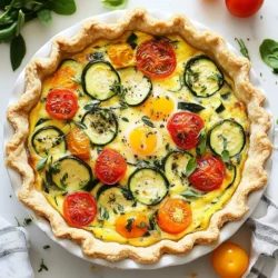 - 1 pre-made pie crust (store-bought or homemade) - 6 large eggs - 1 cup whole milk - 1 cup fresh spinach (or frozen, thawed) - 1 cup cherry tomatoes, halved - 1 small zucchini, diced - 1/2 bell pepper, diced (red or yellow) - 1 small red onion, finely chopped - 1 teaspoon garlic powder - 1 teaspoon dried oregano - Salt and pepper to taste To make a veggie-loaded quiche, you need a few basic ingredients. The pre-made pie crust makes it easy to get started. I often use a store-bought one, but homemade is great too if you have the time. Next, you&rsquo;ll need eggs and milk to create the base. I recommend using 6 large eggs to give the quiche a fluffy texture. Whole milk adds richness, making every bite creamy and delicious. A variety of vegetables makes this dish special. Fresh spinach adds color and nutrition. Cherry tomatoes bring sweetness. Diced zucchini and bell pepper add crunch. Finally, red onion adds depth of flavor. - Fresh herbs for garnish - Cheese choices (cheddar, mozzarella, or combinations) You can also enhance your quiche with optional ingredients. Fresh herbs like parsley or chives make a nice touch. They add color and flavor at the end. Choosing cheese is also fun! You can use cheddar for a strong taste or mozzarella for a milder flavor. You can mix and match to find your favorite combo. {{ingredient_image_2}} - Preheat your oven to 375&deg;F (190&deg;C). - Place the pie crust in a 9-inch pie dish. You can use store-bought or homemade. - Crack 6 large eggs into a mixing bowl. - Pour in 1 cup of whole milk. - Add 1 teaspoon of garlic powder, 1 teaspoon of dried oregano, and a pinch of salt and pepper. - Whisk the mixture until smooth and well combined. - First, spread 1 cup of chopped spinach evenly in the pie crust. - Next, add 1 cup of diced zucchini, 1/2 diced bell pepper, and 1 small red onion, finely chopped. - Gently scatter 1 cup of halved cherry tomatoes on top. - Sprinkle 1 cup of shredded cheese over the veggies. - Carefully pour the egg mixture over everything. - Place the quiche in the preheated oven. - Bake for 35 to 40 minutes. - Check for doneness when the egg filling is set and the top is golden brown. Cooling your quiche before slicing is key. If you cut it too soon, the filling can run. Let it sit for about 10 minutes after baking. This helps the eggs firm up and makes serving easier. Balancing vegetable moisture is also important. Some vegetables hold more water, like tomatoes and zucchini. If you use them, make sure to squeeze out excess water. This keeps your quiche from becoming soggy. Herbs and spices can add great depth to your quiche. I recommend using dried oregano, garlic powder, or a touch of thyme. Fresh herbs like parsley or chives work well too. They add brightness and a pop of color. Cheese is another way to enhance flavor. Cheddar gives a sharp bite, while mozzarella offers a creamy texture. You can even mix cheeses for a unique taste. Experiment to find your favorite combination! Pro Tips Choose Fresh Ingredients: Opt for the freshest vegetables possible to enhance the flavor and texture of your quiche. Fresh produce retains more nutrients and offers a vibrant taste. Experiment with Cheese: While cheddar and mozzarella are classic options, try mixing in goat cheese or feta for a tangy twist. Different cheeses can elevate the overall flavor profile of your quiche. Let It Rest: Allow the quiche to cool for about 10 minutes before slicing. This resting period helps the filling set, making it easier to cut neat slices without falling apart. Customize Your Fillings: Feel free to mix and match your vegetable choices based on what you have on hand or prefer. Ingredients like mushrooms, broccoli, or even artichokes can add unique flavors. {{image_4}} You can switch up the veggies based on what&rsquo;s fresh. For spring, use asparagus or peas. In summer, add bell peppers or corn. Fall is great for squash and mushrooms. Winter calls for hearty greens like kale. Using what's in season makes your quiche taste better and supports local farms. Fresh herbs add a burst of flavor. In spring, add dill or mint. Basil or thyme shines in summer. For fall, try rosemary or sage. Winter herbs like parsley can brighten up your dish too. These simple swaps make your quiche unique and tasty. If you need a gluten-free option, use a gluten-free pie crust. You can also make a crustless quiche. Just pour your filling into a greased dish. This keeps it simple and lowers carbs. For a vegan quiche, replace eggs with tofu or chickpea flour. Use plant-based milk instead of whole milk. Nutritional yeast can add a cheesy flavor without dairy. These options let everyone enjoy this dish, no matter their diet. Store your veggie loaded quiche in the fridge. Use an airtight container to keep it fresh. Place it in the fridge within two hours of baking. This helps prevent bacteria growth. It can last for up to three days this way. For longer storage, you can freeze the quiche. Cut it into slices for easy portions. Wrap each slice tightly in plastic wrap. Then put the slices in a freezer bag. This keeps them safe from freezer burn. You can freeze it for up to three months. To reheat quiche, you have a few options. The best way is to use the oven. Preheat your oven to 350&deg;F (175&deg;C). Place the quiche on a baking sheet. Heat for about 15 to 20 minutes. This keeps the crust crispy and the filling warm. You can also use the microwave. If you choose this method, cover the quiche with a damp paper towel. Heat for 1 to 2 minutes. Check it often. This helps prevent it from getting too rubbery. For the best taste, I always recommend the oven method. Yes, you can use a homemade crust for your quiche. A homemade crust offers a few great benefits. First, you control the ingredients, which can lead to a healthier dish. Second, you can customize the crust to your taste. You might prefer a butter crust or a whole wheat option. Store-bought crusts are convenient and save time. However, they may contain preservatives. If you have time, a homemade crust can be rewarding and tasty. You can easily customize this quiche for many diets. For a gluten-free option, use a gluten-free crust. You can also skip the crust for a low-carb option. If you want a vegan quiche, replace the eggs with a mix of silken tofu and plant milk. Use vegan cheese or omit cheese entirely. Feel free to mix in your favorite vegetables to match your dietary needs. Veggie-loaded quiche pairs well with many side dishes. A simple green salad adds freshness and crunch. You might also enjoy roasted potatoes for a heartier meal. Fresh fruit can make a sweet contrast. If you want something warm, serve it with a bowl of soup. These sides create a balanced meal and enhance the quiche's flavors. To check if your quiche is fully cooked, look for a few key signs. The top should appear lightly golden brown. Insert a knife into the center; it should come out clean. The filling should be set, not jiggly. If it wobbles too much, give it more time in the oven. Once you see these signs, your quiche is ready to enjoy! This blog post showed how to make a delicious quiche using simple ingredients. You learned about key ingredients, from the pie crust to fresh veggies. I shared tips for perfecting texture and flavor. You also discovered fun variations for different diets and occasions. Quiche is easy to customize, making it great for any meal. Enjoy your tasty creation and share it with friends and family!