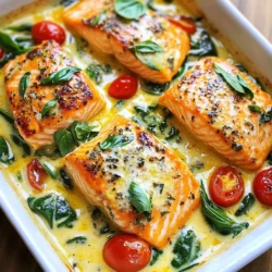 - 4 salmon fillets (approximately 6 ounces each) - 2 tablespoons extra-virgin olive oil - 4 cloves garlic, finely minced - 1 cup heavy cream - &frac12; cup low-sodium chicken or vegetable broth The main stars of our dish are salmon fillets. They bring a rich flavor and are packed with nutrients. I use high-quality salmon for the best taste. Olive oil adds a nice depth, while garlic gives a fragrant kick. Heavy cream makes the sauce rich and smooth. Chicken or vegetable broth is key for flavor. You can adjust this based on your preference. - 1 cup cherry tomatoes, cut in half - 1 cup fresh spinach leaves - 1 teaspoon Italian seasoning blend - Salt and freshly ground black pepper to taste - Grated Parmesan cheese, for garnish - Fresh basil leaves, torn or whole, for garnish Cherry tomatoes add a burst of sweetness. Fresh spinach brings color and nutrients. The Italian seasoning blends the flavors beautifully. Salt and pepper enhance taste and balance. I like to garnish with Parmesan cheese for a savory finish. Fresh basil adds a pop of flavor and looks great on the plate. {{ingredient_image_2}} To start, heat 2 tablespoons of extra-virgin olive oil in a large skillet over medium heat. When the oil shimmers, gently place 4 salmon fillets skin-side down in the skillet. Season them with salt and pepper to enhance the flavor. Sear the salmon for 4-5 minutes on each side until a golden crust forms. The salmon should be just cooked through. Carefully remove the fillets and place them on a plate. Cover them with foil to keep warm. In the same skillet, add 4 finely minced garlic cloves. Saut&eacute; the garlic for about 1 minute, stirring frequently. You want it to be fragrant and lightly golden. Next, pour in &frac12; cup of low-sodium chicken or vegetable broth. Allow it to come to a gentle simmer. Use a wooden spoon to scrape up any delicious browned bits stuck to the skillet. Let this simmer for 2-3 minutes to build flavor. Now, stir in 1 cup of heavy cream along with 1 teaspoon of Italian seasoning. Continue cooking for another 3-4 minutes, stirring occasionally. This allows the sauce to thicken slightly and turn creamy. If you want a thicker sauce, let it simmer a bit longer while stirring. Add 1 cup of halved cherry tomatoes and 1 cup of fresh spinach leaves to the sauce. Stir gently until the spinach wilts and the tomatoes warm up, which takes about 2 minutes. This step adds color and nutrients to your dish. Return the cooked salmon fillets to the skillet, placing them in the creamy sauce. Spoon some sauce over each fillet to coat them well. Let everything cook together for another minute. This melding of flavors enhances the dish's taste. To make a creamy sauce, use heavy cream. It gives that rich, smooth texture. If you want to lighten it up, try alternatives like Greek yogurt or coconut cream. They can still make the sauce creamy and delicious without the extra calories. Always add the cream slowly, stirring well, to keep the sauce smooth. You can make your sauce even tastier by adding spices. Try a pinch of red pepper flakes for heat or a squeeze of lemon for brightness. Fresh herbs like thyme or parsley can also boost flavor. Always taste your sauce as you go. This helps you adjust salt levels and focus on what you enjoy most. Pair your salmon with sides that complement its rich flavor. Roasted asparagus or a fresh garden salad work well. For a nice touch, serve the salmon on a bed of creamy sauce with fresh spinach and tomatoes. This makes your meal look fancy and appetizing. A sprig of basil on top adds color and freshness. Pro Tips Perfectly Cooked Salmon: To achieve perfectly cooked salmon, use a food thermometer to check for doneness. The internal temperature should reach 145&deg;F (63&deg;C). This ensures the fish is cooked through but still moist. Garlic Flavor Boost: For a deeper garlic flavor, consider adding a pinch of red pepper flakes when saut&eacute;ing the garlic. This will enhance the overall taste of the sauce and give it a subtle kick. Fresh Ingredients Matter: Using fresh spinach and ripe cherry tomatoes will elevate the dish. Their vibrant flavors and textures are key to a delicious creamy sauce. Make Ahead Sauce: If you're short on time, prepare the creamy garlic sauce in advance and store it in the refrigerator. When ready to serve, simply reheat it and add the cooked salmon for a quick meal. {{image_4}} You can swap salmon for chicken or tofu. Chicken works well as it absorbs flavors nicely. If using chicken, cook it for about 6-7 minutes on each side until it reaches 165&deg;F. For tofu, choose firm tofu and saut&eacute; it for about 4-5 minutes on each side until golden. This change keeps the dish tasty and satisfying. To make this dish gluten-free, check your broth. Use a gluten-free broth to keep flavors intact. If you need it dairy-free, swap heavy cream for coconut cream or cashew cream. You can also use nutritional yeast for a cheesy flavor. This way, everyone can enjoy creamy garlic Tuscan goodness! Add citrus elements to brighten the dish. A squeeze of lemon or lime juice can enhance the taste. For extra depth, try incorporating different vegetables or herbs. Zucchini, bell peppers, or kale work great. Fresh herbs like oregano or parsley can also add a fresh touch. These simple tweaks keep the dish exciting and delicious! To keep your creamy garlic Tuscan salmon fresh, store it in an airtight container. Make sure the salmon is cooled to room temperature first. This helps prevent bacteria growth. In the fridge, it lasts about three days. If you want it to last longer, consider freezing. When reheating, keep the salmon moist. Use the stovetop for the best results. Place the salmon and sauce in a skillet over low heat. Cover it with a lid to trap steam. This keeps the fish tender. If you use a microwave, heat it in short bursts. Check every 30 seconds to avoid overcooking. To freeze, wrap the salmon tightly in plastic wrap, then put it in a freezer bag. Remove as much air as possible. This helps prevent freezer burn. You can freeze it for up to two months. When ready to eat, thaw it in the fridge overnight. Reheat gently in a skillet for the best taste and texture. You can use a few great options. Try Greek yogurt for a tangy twist. It gives a rich texture. Another choice is coconut cream for a dairy-free option. It adds a subtle sweetness. If you want low-fat, use half-and-half. It won't be as thick, but it works well. You can also blend silken tofu with a bit of milk for a vegan substitute. Each option brings its own unique flavor to the dish. To check if your salmon is done, look for a few signs. First, the color should change from bright pink to a pale pink. It should also flake easily with a fork. If it's still translucent in the middle, give it more time. Cooked salmon feels firm but not hard. Trust your senses: the smell should be mild and pleasant. Use a meat thermometer; 145&deg;F is the safe temperature for cooked salmon. Yes, you can use frozen salmon! Just follow a few simple steps. Thaw it in the fridge overnight for the best results. If you're short on time, you can run it under cold water for about 30 minutes. Make sure it&rsquo;s completely thawed before cooking. This helps it cook evenly. Cooking time may vary slightly, so adjust as needed. Enjoy your creamy garlic Tuscan salmon! This blog post guides you through making a creamy salmon dish. You learned about the key ingredients like salmon, garlic, and fresh vegetables. I shared step-by-step cooking tips and suggested variations for different diets. Now, you can store leftovers safely and reheat them easily. Experiment with flavors and proteins to suit your taste. Enjoy a tasty and healthy meal that you prepared yourself. Cooking can be simple and fun!