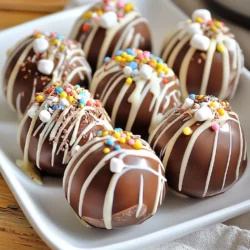 To make hot chocolate bombs, you need a few key items: - 1 cup milk chocolate chips - 1 cup white chocolate chips - 1/2 cup cocoa powder - 1/2 cup mini marshmallows - 1/4 cup sprinkles (optional) - 1/2 teaspoon vanilla extract These ingredients create a rich and creamy drink. The milk chocolate and white chocolate give great flavor and texture. There are many ways to add unique flavors to your bombs. Consider these options: - Peppermint extract for a minty twist - Caramel sauce for a sweet touch - Cinnamon for a warm spice - Nutmeg for a cozy flavor Each addition can change the taste. So, feel free to mix and match! To create your hot chocolate bombs, gather these tools: - Microwave-safe bowl for melting chocolate - Silicone sphere mold for shaping - Spoon for spreading chocolate - Refrigerator for setting the shells - Heat-safe plate to smooth edges Having the right tools makes the process easier. It helps you create perfect bombs every time! {{ingredient_image_2}} To start, grab a microwave-safe bowl and add one cup of milk chocolate chips. Heat them in the microwave. Set the timer for 30 seconds. After the time is up, stir the chocolate. Repeat this until it is smooth and fully melted. Be careful! If you heat it too long, the chocolate can burn. Next, take a silicone sphere mold. Pour about one tablespoon of the melted chocolate into each half of the mold. Use the back of a spoon to coat the sides evenly. Make sure every part is covered. Once done, place the molds in the fridge for 10 to 15 minutes. This will help the chocolate set. After the first layer is hard, you may need to melt more chocolate. Pour another layer into each mold. Again, use a spoon to spread it evenly. Return the molds to the fridge for another 10 to 15 minutes. This makes a strong chocolate shell. Now it&rsquo;s time to fill the bombs! Take half of the chocolate shells out of the molds. Add cocoa powder to each shell, followed by mini marshmallows. If you like, sprinkle some colorful sprinkles on top. Drizzle a little melted white chocolate over this mix. This will help hold the top shell in place. Take the other half of the chocolate shells and press them onto the filled ones. Make sure they fit well together. Use the remaining melted white chocolate as glue to seal the bombs. Hold them for a moment until the chocolate starts to set. Now you&rsquo;re ready to enjoy the magic of hot chocolate bombs! To get smooth chocolate, start with good quality chips. I prefer milk chocolate for flavor. Microwave the chips slowly, in 30-second bursts. Stir after each round until the chocolate melts. This keeps it from burning. If it looks thick or grainy, add a teaspoon of vegetable oil. This helps it shine and flow better. A secure seal keeps the filling inside. Use melted white chocolate as glue. After filling one half, gently press the top half on. Make sure they align well. You can hold them for a few seconds to let them stick. If you find gaps, add more melted chocolate to seal them up. Presentation is key to wow your guests. I love to drizzle more melted white chocolate on top. Add colorful sprinkles for fun. You can even use edible glitter for a festive touch. Serve in clear mugs to show off the magic inside. When you pour hot milk over the bomb, watch it melt and reveal the treats. It&rsquo;s a delightful show for everyone! Pro Tips Use High-Quality Chocolate: Opt for high-quality chocolate chips for a richer flavor and smoother texture in your hot chocolate bombs. Chill Between Layers: Make sure to chill the chocolate layers thoroughly between applications to ensure a sturdy shell that won't break easily. Customize Fillings: Feel free to experiment with different fillings such as crushed cookies, flavored marshmallows, or even small candies for a unique twist. Presentation Matters: For a stunning presentation, use colorful sprinkles and drizzle additional melted chocolate on top before serving. {{image_4}} You can make hot chocolate bombs in many flavors. Mint is a popular choice. Just add mint extract to the melted chocolate. For a caramel twist, use caramel sauce inside the bombs. You can also try other flavors like orange, mocha, or raspberry. Each flavor brings its own fun taste. Mixing flavors can make it even more exciting! Decorating hot chocolate bombs adds fun. For holidays, use colored sprinkles that match the theme. You can drizzle colored chocolate over the bombs for more flair. If it&rsquo;s a birthday, add edible glitter for sparkle! You can even use themed molds, like hearts for Valentine&rsquo;s Day. Each decoration can make your hot chocolate bombs unique and special. You can switch up the fillings to surprise everyone. Peanut butter adds a creamy, nutty taste. Just spoon a little into the bomb before sealing. Hazelnut spread is another great choice. You can also use crushed cookies or toffee bits for crunch. Be creative with your fillings to find your favorite mix! Store your hot chocolate bombs in an airtight container. This keeps them fresh and safe. A cool, dry place works best. Avoid places with high heat or humidity. Too much moisture can cause the chocolate to bloom. Blooming makes the chocolate look dull and less tasty. Hot chocolate bombs can last up to two weeks when stored properly. If you keep them in the fridge, they may last a bit longer. Always check for any signs of spoilage before use. If they look or smell off, it&rsquo;s best to throw them away. You can freeze hot chocolate bombs to enjoy later. Wrap each bomb in plastic wrap. Then, place them in a freezer-safe bag. They can last for up to three months in the freezer. When ready to use, let them sit at room temperature for about 30 minutes before serving. This helps them warm up and makes for a great treat. To make hot chocolate bombs, gather your ingredients: - 1 cup milk chocolate chips - 1 cup white chocolate chips - 1/2 cup cocoa powder - 1/2 cup mini marshmallows - 1/4 cup sprinkles (optional) - 1/2 teaspoon vanilla extract Start by melting the milk chocolate chips in the microwave. Use short bursts of 30 seconds. Stir after each burst until smooth. Be careful not to burn the chocolate. Pour the melted chocolate into a silicone sphere mold. Cover the inside with a spoon. Chill in the fridge for 10-15 minutes until hard. Repeat for a second layer. Next, fill half of the chocolate shells with cocoa powder, mini marshmallows, and sprinkles. Drizzle melted white chocolate on top. Press the other half of the shells onto the filled ones. Use the white chocolate to seal them well. Chill again if needed. Finally, decorate with more white chocolate and sprinkles. Yes, you can use different types of chocolate. Dark chocolate, milk chocolate, or even white chocolate works well. Each type gives a unique taste. Mixing chocolates can add depth to your hot chocolate bombs. Try flavored chocolates like caramel or mint for fun twists. You can find pre-made hot chocolate bombs at local stores or online. Many bakeries sell them during winter. Check out specialty shops or online marketplaces like Etsy. You can also find them on sites like Amazon. Look for brands that focus on quality ingredients for the best taste. Making hot chocolate bombs is simple and fun. We covered essential ingredients and optional flavors. You learned how to melt chocolate, mold shells, and securely seal the bombs. Tips helped you achieve smooth chocolate and present your treats nicely. We've explored tasty variations and how to store your bombs for freshness. Use this guide to impress your friends and enjoy delicious drinks. You now have the tools to make your hot chocolate bombs unique and tasty! Enjoy your sweet adventures!