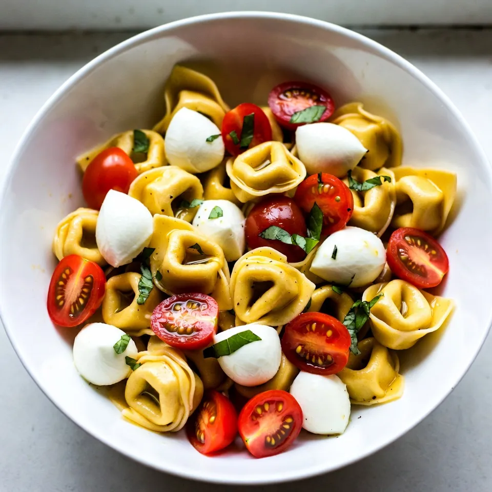 To make this fresh and zesty salad, you will need the following ingredients: - 1 package (12 oz) cheese tortellini, cooked and cooled - 1 cup cherry tomatoes, cut in half - 1 cup fresh mozzarella balls, cut in half - 1/2 cup fresh basil leaves, roughly torn - 1/4 cup extra virgin olive oil - 2 tablespoons balsamic vinegar - 1 tablespoon honey - Salt and freshly ground black pepper to taste You can easily swap some ingredients if you want a twist: - Use spinach or arugula instead of basil for a different flavor. - Swap cherry tomatoes for diced bell peppers for added crunch. - Try using ricotta or feta cheese instead of mozzarella for a new taste. - Replace honey with agave syrup for a vegan option. Fresh ingredients shine in this salad. They bring bright colors and bold flavors. - Fresh basil gives a sweet and peppery kick. - Ripe cherry tomatoes add a juicy burst with each bite. - Quality mozzarella has a creamy texture that enhances the dish. - Using good olive oil and balsamic vinegar makes the dressing rich and tasty. When you use fresh ingredients, the taste becomes vibrant and exciting. Always aim for the best quality to elevate your dishes! {{ingredient_image_2}} First, take a package of cheese tortellini. Cook it as the package says. After cooking, drain the tortellini and rinse it with cold water. This step cools it down fast. Once cooled, put the tortellini in a big mixing bowl. This is the base of your salad. Next, grab your fresh ingredients. Cut one cup of cherry tomatoes in half. Then, cut one cup of fresh mozzarella balls in half too. Tear half a cup of fresh basil leaves roughly. Add all these ingredients to the bowl with the tortellini. Gently mix everything together. This helps all the flavors blend nicely. Now, let’s make the dressing. In a small bowl, combine a quarter cup of extra virgin olive oil, two tablespoons of balsamic vinegar, and one tablespoon of honey. Add a pinch of salt and pepper for taste. Whisk these ingredients together until the dressing is smooth. Drizzle this dressing over the salad mixture. Toss everything gently again. Make sure all the salad is coated well. Taste the salad and adjust the seasoning if needed. Cover the bowl and chill it in the fridge for at least 30 minutes. This waiting time enhances the flavors. When ready to serve, give it one last gentle toss. Enjoy your fresh and zesty Tortellini Caprese Pasta Salad! To cook tortellini just right, follow these steps. Start with a large pot of salted water. Bring it to a boil before adding your tortellini. Cook according to package instructions, usually about 3 to 5 minutes. Stir gently to prevent sticking. Once they float to the top, they are done. Drain and rinse them under cold water to stop the cooking. This keeps them firm and fresh for the salad. Want to boost flavor? Here are some easy tips. Add more herbs like parsley or oregano for a fresh taste. A squeeze of lemon juice brightens the salad and adds zing. For more depth, try adding garlic or red pepper flakes. You can also mix in olives or roasted peppers for a unique twist. Each of these options adds a nice layer of flavor. To serve this salad beautifully, use a large, shallow bowl. Arrange the tortellini, tomatoes, and mozzarella in colorful layers. Top it with whole basil leaves for a pop of color. Drizzle a little extra balsamic vinegar right before serving. This adds shine and makes it even more appealing. A well-presented salad makes a great impression! Pro Tips Use Fresh Ingredients: Always opt for the freshest tomatoes and basil to enhance the flavors of your pasta salad. Chill Before Serving: Allowing the salad to chill for at least 30 minutes helps the flavors meld and intensify, making each bite more delicious. Customize the Dressing: Feel free to adjust the dressing ingredients to your taste; adding more honey for sweetness or more balsamic for tang can elevate the dish. Presentation Matters: Serve the salad in a shallow bowl and garnish it with whole basil leaves and a drizzle of balsamic vinegar for a stunning presentation. {{image_4}} You can make Tortellini Caprese Pasta Salad heartier by adding protein. Grilled chicken or shrimp works well. Simply cook the chicken or shrimp until done. Cut the chicken into bite-sized pieces. Toss them into the salad with the tortellini. This addition makes the meal more filling and adds flavor. For a vegetarian twist, replace cheese tortellini with a veggie option. Look for tortellini made with spinach or other vegetables. To make it vegan, swap the mozzarella for avocado or vegan cheese. This keeps the dish creamy and delicious without dairy. You can also add chickpeas for extra protein and fiber. You can change the salad with seasonal veggies. Roasted bell peppers, zucchini, or asparagus add great taste. Roast them in the oven until tender. Let them cool before mixing them in. This gives the dish a warm, savory touch. You can enjoy the salad all year round by using fresh, in-season produce. To store leftover tortellini caprese pasta salad, place it in an airtight container. Make sure it is sealed tightly. This will keep the salad fresh and prevent any odors from the fridge. You can also cover the bowl with plastic wrap if you do not have a container. The salad stays good for about 3 to 4 days in the fridge. Keep it cool at all times. Always check for any signs of spoilage, like odd smells or changes in color, before eating. If you notice anything strange, it's best to throw it away. I do not recommend freezing this salad. The fresh ingredients, like basil and mozzarella, do not freeze well. They may lose their texture and flavor. If you have leftovers, it's best to enjoy them fresh within a few days. Yes, you can make this salad ahead of time. I often prepare it a few hours in advance. This gives the flavors time to blend. Just chill it in the fridge until you are ready to serve. Cover it well to keep it fresh. I recommend using cheese tortellini for this salad. The cheese adds a nice richness. Fresh tortellini is great if you can find it. Dried tortellini works too; just cook it well. To boost flavor, try adding more herbs. Fresh herbs like parsley or oregano work well. You can also add garlic for a punch. If you like heat, a pinch of red pepper flakes is nice. Consider using flavored olive oil or adding more balsamic vinegar for zing. Tortellini Caprese Pasta Salad is simple and fun to make. We covered fresh ingredients, step-by-step prep, and useful tips. Remember, you can swap ingredients and add proteins for more flavor. Follow the storage tips to keep leftovers tasty. This salad is perfect for any meal. Enjoy creating your own version, and don't forget to experiment with different flavors!
