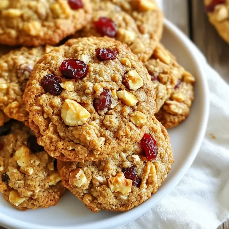 To make delicious cranberry orange breakfast cookies, you need the following ingredients: - 1 cup rolled oats - 1 cup whole wheat flour - 1/2 cup packed brown sugar - 1/4 cup melted coconut oil - 1/4 cup honey or maple syrup - 1 teaspoon baking soda - 1/2 teaspoon salt - Zest of 1 large orange - 1/2 cup dried cranberries, coarsely chopped - 1 large egg These items create a tasty base for your cookies. The oats and flour give them a hearty texture. The brown sugar adds sweetness, while the orange zest brings a fresh flavor. You can also enhance your cookies with these optional add-ins: - 1/4 cup walnuts or pecans, chopped - A sprinkle of cinnamon Adding nuts gives crunch and extra taste. Cinnamon adds warmth and pairs well with the orange. If you don’t have some ingredients, here are easy swaps: - For whole wheat flour, use all-purpose flour. - If you like, swap coconut oil for butter. - You can use agave syrup instead of honey or maple syrup. These substitutions work well and still keep your cookies tasty. Don't worry about sticking to the recipe exactly; feel free to get creative! {{ingredient_image_2}} Start by preheating your oven to 350°F (175°C). This step is key for even baking. While the oven heats, line a baking sheet with parchment paper. This helps the cookies not stick. In a large mixing bowl, combine the rolled oats, whole wheat flour, packed brown sugar, baking soda, and salt. Use a whisk or spoon to mix these dry ingredients well. Make sure they blend evenly; this helps the cookies rise nicely. In another bowl, whisk together the melted coconut oil, honey or maple syrup, egg, vanilla extract, and orange zest. Mix until smooth. This mixture adds moisture and flavor to your cookies. Next, pour the wet mixture into the dry ingredients. Stir gently until just combined—don’t overmix! Then, fold in the chopped dried cranberries and nuts if you choose. To shape the cookies, use a tablespoon or cookie scoop. Place dollops of dough on the prepared baking sheet, leaving about 2 inches between each one. Flatten each cookie slightly with the back of a spoon for even baking. Bake in your preheated oven for 10-12 minutes. Look for lightly golden edges and soft centers. Let the cookies cool for 5 minutes on the baking sheet, then transfer them to a wire rack to cool completely. Enjoy your warm, tasty treats! To get the best texture in your cookies, mix the dry and wet ingredients well. Do not overmix the dough after adding the wet stuff. This keeps your cookies soft and chewy. A little fluff is good too. You can also flatten them slightly before baking. This helps them bake evenly and look nice. If you have leftover cookies, store them in an airtight container. This keeps them fresh and soft. You can also add a slice of bread in the container. The bread helps keep the cookies moist. If you want to keep them longer, you can freeze them. Just seal them well in a freezer bag. Thaw them at room temperature before enjoying. These cookies shine as a breakfast treat. Serve them warm with a drizzle of honey. Fresh fruit or yogurt pairs nicely too. You can even make a breakfast sandwich by adding cream cheese or nut butter between two cookies. This adds a tasty twist to your morning meal. Enjoy them with a cup of tea or coffee for a perfect start to your day! Pro Tips Storage Tip: Store cookies in an airtight container at room temperature for up to a week to maintain freshness. Texture Tip: For chewier cookies, slightly underbake them, allowing the centers to remain soft as they cool. Zest Tip: Use a microplane to finely grate the orange zest for a more intense citrus flavor in your cookies. Mix-In Tip: Experiment with different nuts or add chocolate chips for a delightful twist on the classic cookie flavor. {{image_4}} You can switch up the sweeteners in these cookies. If you want a different flavor, try using maple syrup instead of honey. Maple syrup gives a rich taste that pairs well with orange. You can also use agave nectar for a lighter sweetness. Just keep the same amount as the recipe calls for. Feel free to mix in other dried fruits. Dried cherries or apricots work great with the cranberry and orange. They add a chewy texture and extra flavor. Just chop them up and add about half a cup to the dough. You can even use raisins if you like. If you need a gluten-free version, use gluten-free flour. There are many blends available that work well in cookies. Be sure to check the label to ensure they are gluten-free. You can also use certified gluten-free oats. This way, you can enjoy these cookies without worry. Just follow the same recipe for the rest of the ingredients. Each cranberry orange breakfast cookie has about 150 calories. This is a great snack or light breakfast. You can enjoy these cookies without feeling guilty. - Rolled oats: They are high in fiber. Fiber helps keep you full and aids digestion. - Cranberries: These fruits are packed with antioxidants. They support heart health and boost the immune system. - Orange zest: It adds flavor and vitamin C. Vitamin C helps your body fight off sickness. - Whole wheat flour: This flour has more nutrients than white flour. It provides energy and helps with digestion. These cookies can be made vegan. Just replace the egg with a flax egg or chia egg. To make them nut-free, skip the walnuts or pecans. You can still enjoy the cookie's great taste! Store your cranberry orange breakfast cookies in an airtight container. Keep them at room temperature for up to five days. For longer freshness, place them in the fridge. This helps keep them soft and tasty. Yes, you can freeze these cookies! Allow them to cool completely first. Then, place them in a freezer-safe bag or container. They will stay fresh for up to three months. To enjoy, thaw them at room temperature or warm them in the oven. If you don’t have coconut oil, you can use unsalted butter or vegetable oil. Both options work well and keep your cookies soft. Just melt the butter or measure the oil the same way as you would with coconut oil. This article covered everything you need to make tasty cranberry orange breakfast cookies. We looked at key ingredients, baking steps, and tips for texture. You found ways to customize your cookies and learned their health benefits. Storing and serving ideas enhance your cookie experience. Use this guide to bake with confidence and enjoy delicious results. Now you’re ready to impress friends and family with your new skills!