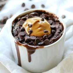 - 4 tablespoons all-purpose flour - 4 tablespoons granulated sugar - 2 tablespoons unsweetened cocoa powder - 1/4 teaspoon baking powder - 1/4 teaspoon salt - 3 tablespoons milk (any kind you prefer) - 2 tablespoons vegetable oil (or melted coconut oil) - 1 tablespoon creamy or crunchy peanut butter (plus an extra spoonful for topping) - 1 tablespoon chocolate chips (or more for an extra indulgence) For this mug cake, I use simple measurements. You can use a tablespoon and a cup. If you want to make it gluten-free, swap the all-purpose flour for almond flour or oat flour. For sugar, you can use coconut sugar or a sugar substitute if needed. You can get creative with toppings! Try adding: - A scoop of vanilla ice cream - A sprinkle of sea salt - Chopped nuts for crunch - Berries for a fruity twist - More peanut butter or a drizzle of chocolate sauce {{ingredient_image_2}} Take a large microwave-safe mug, about 12 ounces. Add the dry ingredients: - 4 tablespoons all-purpose flour - 4 tablespoons granulated sugar - 2 tablespoons unsweetened cocoa powder - 1/4 teaspoon baking powder - 1/4 teaspoon salt Whisk these together until they blend well. This helps prevent clumps in your cake. A smooth mix means a better texture. Now, pour in the wet ingredients: - 3 tablespoons milk - 2 tablespoons vegetable oil - 1 tablespoon creamy or crunchy peanut butter Use a fork or small whisk. Mix until the batter is smooth. It should feel thick but pourable. If you want, fold in some chocolate chips for extra flavor. The more, the merrier! Place the mug in your microwave. Cook on high for 40 to 60 seconds. The time varies based on your microwave's power. Watch for the cake to puff up and set in the center. Avoid overcooking, as it can dry out the cake. Let the mug cake cool for a minute. Add a dollop of peanut butter or some chocolate chips on top. You can also sprinkle cocoa powder for flair. Enjoy your treat right from the mug! It&rsquo;s warm, gooey, and full of chocolatey goodness. To make your mug cake soft and fluffy, use the right measurements. Use a level tablespoon for flour and sugar. Too much flour can make it dry. Make sure to mix the dry ingredients well. This prevents clumps and helps the batter blend smoothly. When adding wet ingredients, mix just until combined. Overmixing can lead to a dense cake. Every microwave works a bit differently. My microwave needs 50 seconds for the perfect cake. You might need more or less time. Start with less time and check your cake. If it isn't set in the middle, add 10 seconds more. Remember, the cake continues to cook after you take it out. Overcooking makes your mug cake tough and dry. To avoid this, watch it closely while it cooks. If the cake rises and looks firm, it&rsquo;s likely done. You can also do a toothpick test. Insert it into the center. If it comes out clean, it's ready. Let it cool for a minute before diving in. This helps the texture improve too. Enjoying a warm, gooey treat is the goal! Pro Tips Measure Accurately: Ensure all your ingredients are measured precisely to achieve the perfect texture and flavor in your mug cake. Customize Your Cake: Feel free to add nuts, dried fruit, or even a splash of vanilla extract to enhance the flavor profile of your mug cake. Microwave Variability: Since microwaves can vary in power, start with less time and add additional seconds as needed to avoid overcooking. Serving Suggestions: For an extra treat, serve your mug cake with ice cream or whipped cream for a delicious dessert experience. {{image_4}} You can switch out peanut butter for other nut butters. Almond butter gives a nice taste. Cashew butter is creamy and sweet. Sunflower seed butter works well, too, if you need a nut-free option. Each nut butter adds its unique flavor. Try them to find your favorite! Adding a splash of vanilla extract boosts the taste. It makes the cake smell amazing while it cooks. You could also mix in a bit of espresso powder. This adds a rich coffee flavor. It pairs perfectly with chocolate and makes your cake more exciting. You can easily make this mug cake gluten-free. Just switch the all-purpose flour for a gluten-free blend. Look for a mix that works well in baking. You may also use almond flour for a nutty touch. Your mug cake will still be delicious and fluffy! To store your leftover mug cake, let it cool first. Cover it tightly with plastic wrap or place it in an airtight container. This keeps it fresh. Store it in the fridge for up to three days. If you want to keep it longer, consider freezing. To reheat, take your mug cake out of the fridge. Place it in the microwave for about 10 to 15 seconds. Check if it&rsquo;s warm enough. If not, heat it a few more seconds. Be careful not to overheat. If you want to freeze your mug cake, let it cool completely. Wrap it well in plastic wrap, then place it in a freezer bag. It can stay in the freezer for up to one month. When you&rsquo;re ready to enjoy it, thaw it overnight in the fridge, then reheat as mentioned above. This way, you have a sweet treat ready anytime! Yes, you can bake this mug cake in an oven. Preheat your oven to 350&deg;F (175&deg;C). Use an oven-safe mug or small ramekin. Pour the mixed batter into the mug and bake for about 15 to 20 minutes. Keep an eye on it. The cake is done when it has risen and a toothpick comes out clean. This method gives a slightly different texture but is still delicious! If you don&rsquo;t have peanut butter, try almond butter or cashew butter. Both give a nutty flavor and work well. You can also use sunflower seed butter for a nut-free option. Each choice brings its unique taste but keeps the cake creamy and rich. Just remember to adjust the quantity based on the thickness of the butter. To make more mug cakes, simply multiply the ingredients. Use a larger bowl to mix everything. For example, if making two cakes, use double the ingredients. You can cook them one at a time or in separate mugs at the same time in the microwave. Just be mindful of the cooking time. You may need to increase the time slightly if using a larger batch in one go. This blog post covered how to make a delicious mug cake. We looked at all the ingredients you need, including options and measurements. I shared step-by-step instructions for mixing and cooking, plus tips for a perfect texture. We explored fun variations, like nut butter choices and flavors. Lastly, I provided storage methods and answered common questions. Now you can enjoy a delightful treat anytime with ease. Happy baking!