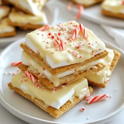 - 8 graham crackers - 2 cups miniature marshmallows - 1 cup semi-sweet chocolate chips - 1 cup white chocolate chips - &frac12; teaspoon peppermint extract - 1 cup crushed peppermint candies - A pinch of salt - Baking sheet - Parchment paper - Microwave-safe bowls - Spatula or spoon In making Peppermint Bark S'mores, the ingredients are key to a great taste. You need graham crackers, which form the base. Miniature marshmallows add fluff and sweetness. The semi-sweet chocolate chips provide rich flavor, while white chocolate adds creaminess. Peppermint extract gives that festive touch, and crushed peppermint candies add crunch. Don't forget a pinch of salt to balance the sweetness! For tools, you should have a baking sheet and parchment paper to avoid sticking. Use microwave-safe bowls for melting chocolate. A spatula or spoon will help in mixing and spreading. Having the right tools makes this fun and easy! {{ingredient_image_2}} - Preheat the oven to 350&deg;F (175&deg;C). - Line a baking sheet with parchment paper. Place half of the graham crackers side by side on the sheet. - For semi-sweet chocolate, mix chocolate chips with a pinch of salt in a microwave-safe bowl. Heat for 30 seconds, then stir. Heat in 15-second bursts until smooth. - For white chocolate, combine white chocolate chips and peppermint extract in a separate bowl. Use the same heating method to melt it until creamy. - Spread the melted semi-sweet chocolate on each graham cracker. Make sure to cover them well. - Evenly place miniature marshmallows on top of the chocolate layer. - Bake for 5-7 minutes until the marshmallows are puffy and golden. Watch closely to prevent burning. - After baking, drizzle the melted white chocolate over the marshmallows. It adds a lovely touch. - Sprinkle the crushed peppermint candies on top of the warm chocolate. Press them down gently to stick. - Coat the underside of the remaining graham crackers with leftover semi-sweet chocolate. Press them down on the marshmallows to form a sandwich. - Let the s'mores cool for a few minutes before cutting them into squares or triangles. Enjoy your treat! To get perfectly toasted marshmallows, keep a close watch. Bake them for just 5-7 minutes. Look for a puffy, golden-brown color. This gives a nice texture and flavor. To avoid burnt marshmallows, check them often. If they start to darken too much, take them out. You want them soft and fluffy, not charred. For melting chocolate, use a microwave-safe bowl. Start with 30 seconds on high. Stir, then heat in 15-second bursts. This helps to melt the chocolate evenly. Choose semi-sweet chocolate for rich flavor. White chocolate adds sweetness and a creamy touch. Mixing both gives depth to your s'mores. Serve your Peppermint Bark S'mores on a festive plate. Drizzle extra melted chocolate on top for flair. Sprinkle more crushed peppermint candies for a holiday look. You can also cut them into fun shapes. Use cookie cutters for stars or hearts. This adds a fun twist for your holiday gatherings. Pro Tips Use Fresh Peppermint: For the best flavor, use freshly crushed peppermint candies or candy canes. This will enhance the peppermint taste and add a delightful crunch. Perfectly Melted Chocolate: When melting chocolate, be careful not to overheat it. Stir frequently and use shorter intervals in the microwave to prevent it from seizing up. Layering Technique: Ensure even distribution of melted chocolate and marshmallows by using an offset spatula. This will help create a more visually appealing and even s'more. Cooling Time: Allow the s'mores to cool completely before cutting. This helps the layers set properly, making it easier to achieve clean, beautiful slices. {{image_4}} You can switch up the chocolate to suit your taste. Use dark chocolate for a richer flavor. Milk chocolate gives a sweeter taste that kids love. You can also add flavor extracts. A drop of vanilla or almond extract adds a fun twist. These small changes can make a big difference in flavor. Want to make your s'mores even more fun? Add colorful sprinkles or a drizzle of extra chocolate on top. You can also try other candies. Crushed Oreos or holiday-themed candies add a unique crunch. These toppings make your peppermint bark s'mores stand out. If you need gluten-free s'mores, use gluten-free graham crackers. Many brands offer great options that taste just as good. For a dairy-free version, choose dairy-free chocolate and marshmallows. These swaps allow everyone to enjoy this treat without missing out. To keep your Peppermint Bark S'mores fresh, store them in a cool, dry place. Use an airtight container to lock in flavor and moisture. A plastic or glass container works well. If you stack them, place parchment paper between layers to prevent sticking. You can freeze Peppermint Bark S'mores for later enjoyment. Wrap each s'more in plastic wrap or foil. Place them in a freezer-safe bag or container. When you&rsquo;re ready to eat, remove one from the freezer. Let it thaw in the fridge overnight for the best texture. This way, the chocolate stays smooth and the marshmallows remain soft. Enjoy your tasty treat anytime! Yes, you can prepare these treats ahead of time. - Bake the s'mores and let them cool. - Store them in an airtight container. - Keep them in the fridge for up to three days. - For best flavor, serve them fresh. If you want to swap out graham crackers, there are good options. - Use digestive biscuits for a similar taste. - Try gluten-free crackers for a gluten-free version. - Use chocolate cookies for a twist on flavor. To balance the sweetness, try these ideas. - Use dark chocolate instead of semi-sweet. - Reduce the amount of crushed peppermint. - Add a sprinkle of sea salt to enhance the flavor. Yes, they are great for holiday gatherings. - Cut them into small squares for easy serving. - Arrange them on a festive platter. - Drizzle extra melted chocolate on top as a decoration. Peppermint Bark S&rsquo;mores bring joy to any gathering. We explored ingredients and shared step-by-step guides to make them. I offered tips on baking, chocolate melting, and fun variations. With these ideas, you can create a tasty treat for everyone. Don't forget to consider storage methods to keep them fresh. Embrace the flavors and get ready to impress your friends and family! Now go forth and enjoy this sweet delight!