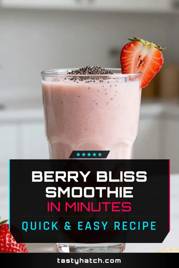 Looking for a refreshing treat? Try this berry banana smoothie! This Greek yogurt smoothie recipe blends fresh strawberries, ripe banana, and creamy almond milk, creating a healthy smoothie with chia seeds that&rsquo;s perfect for any time of day. Quick and easy, this fresh berry smoothie recipe is packed with nutrients and flavor. Blend up your Berry Bliss Banana Smoothie today! Save this recipe! #SmoothieRecipe #HealthyEating #Foodie #BerrySmoothie