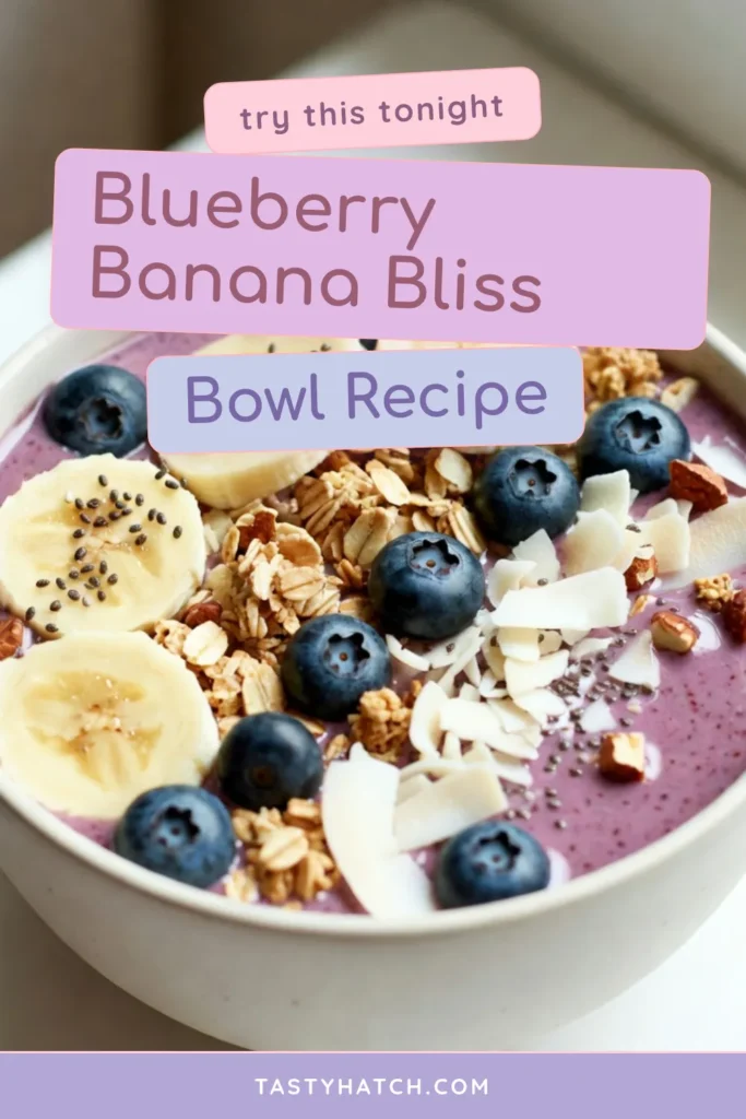 Start your day with this delicious Blueberry Banana Smoothie Bowl! This Healthy Smoothie Bowl Recipe is perfect for a nutritious vegan breakfast bowl, packed with vitamins and flavor. Blend frozen banana, fresh blueberries, and optional spinach for a creamy base, then top it with bananas, blueberries, crunchy granola, and more! Discover endless Smoothie Bowl Toppings Ideas to customize your bowl. Try it now and elevate your breakfast game! #SmoothieBowl #HealthyEating #VeganRecipes #BreakfastIdeas