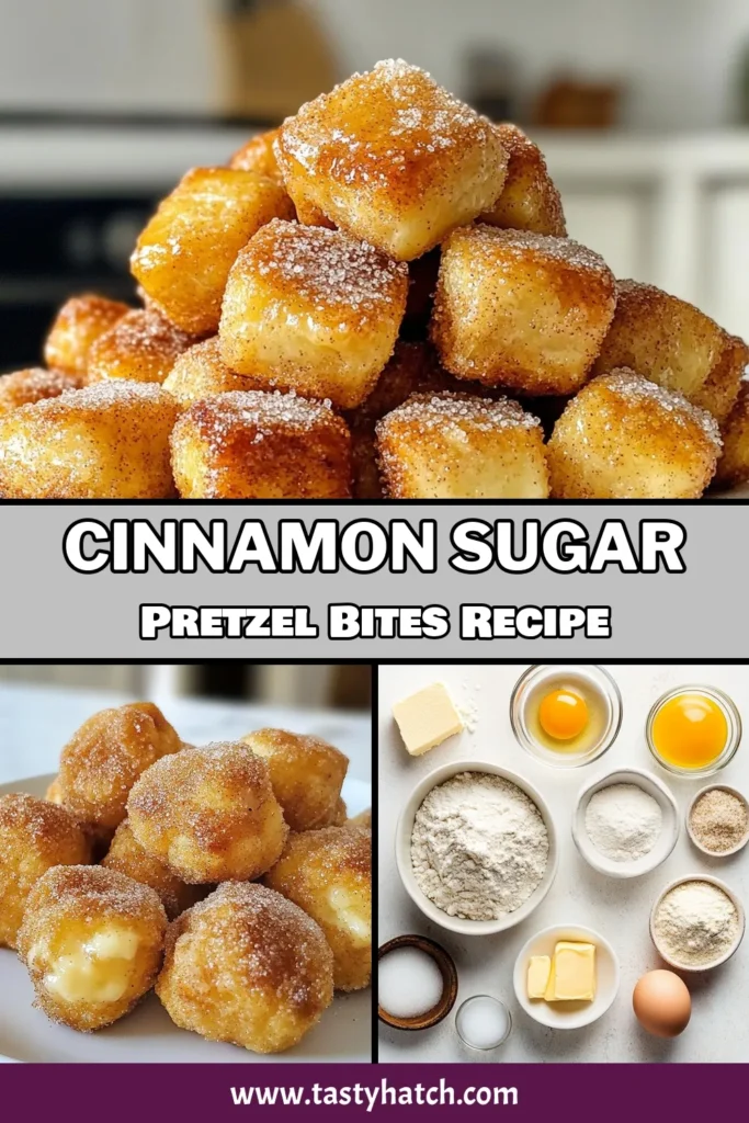 Indulge in the sweet delight of cinnamon sugar pretzel bites with this easy homemade pretzel recipe! Perfect for snacks or gatherings, these soft pretzel bites are coated in a delicious cinnamon sugar mix and baked to golden perfection. With simple ingredients and straightforward steps, you'll have a tasty treat ready in no time. Don&rsquo;t miss out&mdash;try this recipe today! #CinnamonSugarPretzelBites #EasySnackRecipes #HomemadePretzelRecipe #BakedPretzelBites