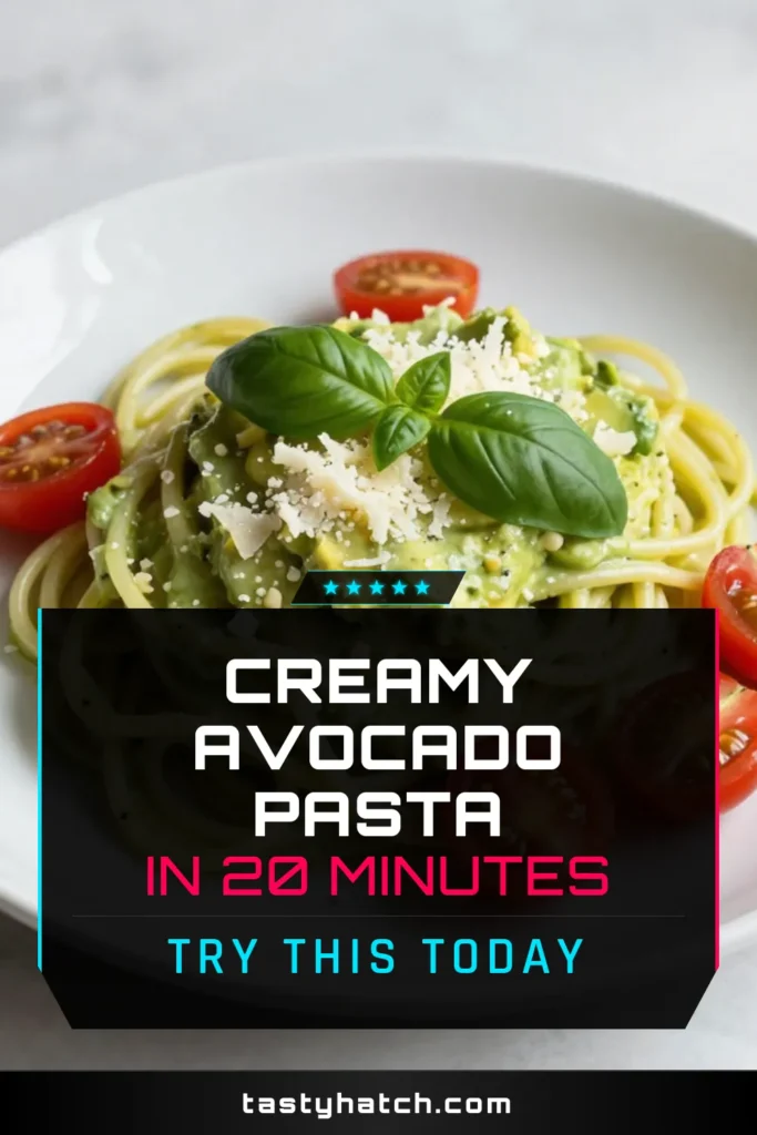 Craving a quick and easy dinner? Try this creamy avocado pasta! This avocado pasta recipe features a luscious easy avocado sauce made with ripe avocados, garlic, and fresh basil. Perfect for healthy pasta dishes, it comes together in just 20 minutes, making it ideal for busy nights. Elevate your vegetarian pasta game with this delicious meal that&rsquo;s packed with flavor. Save this post for your next dinner inspiration! #CreamyAvocadoPasta #QuickVegetarianPasta #HealthyPastaDishes #EasyAvocadoSauce