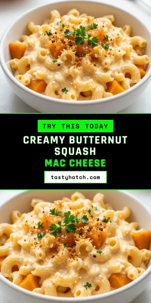 Indulge in the ultimate comfort food with this delicious butternut squash mac and cheese! Creamy and satisfying, this vegetarian mac and cheese combines the sweetness of butternut squash with sharp cheddar for a seasonal twist. Perfect as fall comfort food, this easy baked mac and cheese is sure to please everyone at your table. Try this creamy butternut squash recipe today and savor every bite! Save for later! #ButternutSquash #MacAndCheese #VegetarianRecipes #FallFood