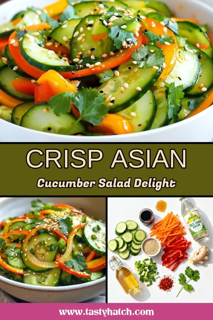 Discover the refreshing taste of this Asian cucumber salad that's perfect for any meal! This sesame cucumber salad recipe combines crisp cucumbers, carrots, and bell peppers tossed in a delectable sesame dressing. It's a healthy Asian salad that's sure to impress! Enjoy it chilled for a burst of flavors. Save this recipe for your next gathering and delight your guests! #CucumberSalad #HealthyRecipes #AsianSalad #SesameDressing