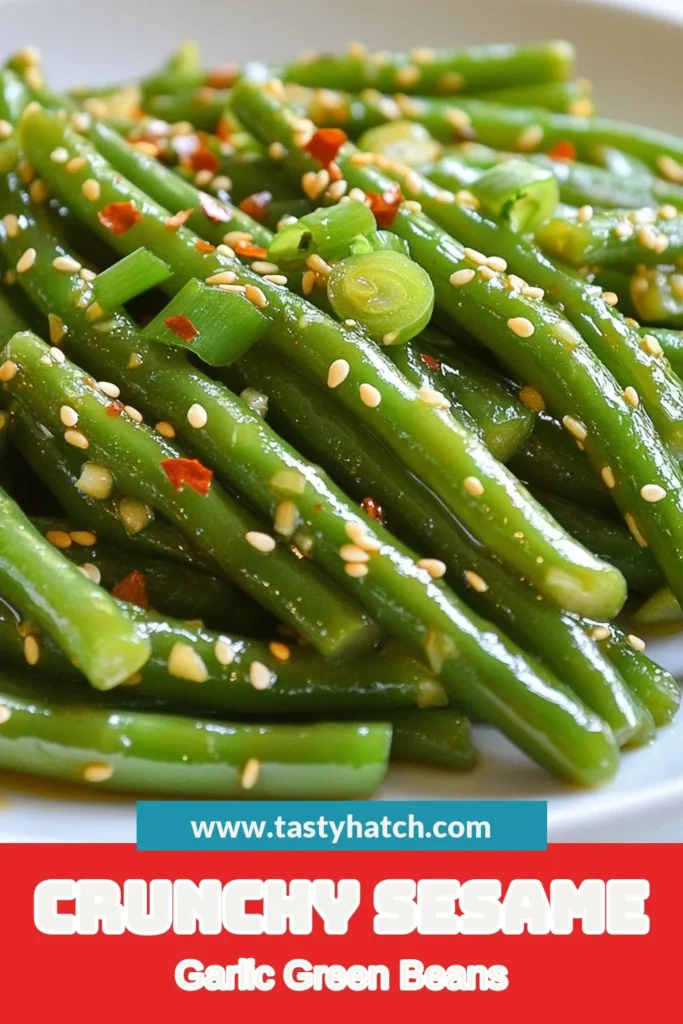 Discover the ultimate Sesame Oil Green Bean Recipe with these Crunchy Garlic Green Beans! This Saut&eacute;ed Green Beans with Sesame dish is healthy, vibrant, and bursting with flavor. Perfect as a Blanched Green Beans Dish, it takes just 20 minutes to prepare. Impress your guests with this delicious healthy green bean side dish that's sure to become a favorite. Save this recipe for your next meal! #GreenBeans #HealthyRecipes #SesameOil #SideDish