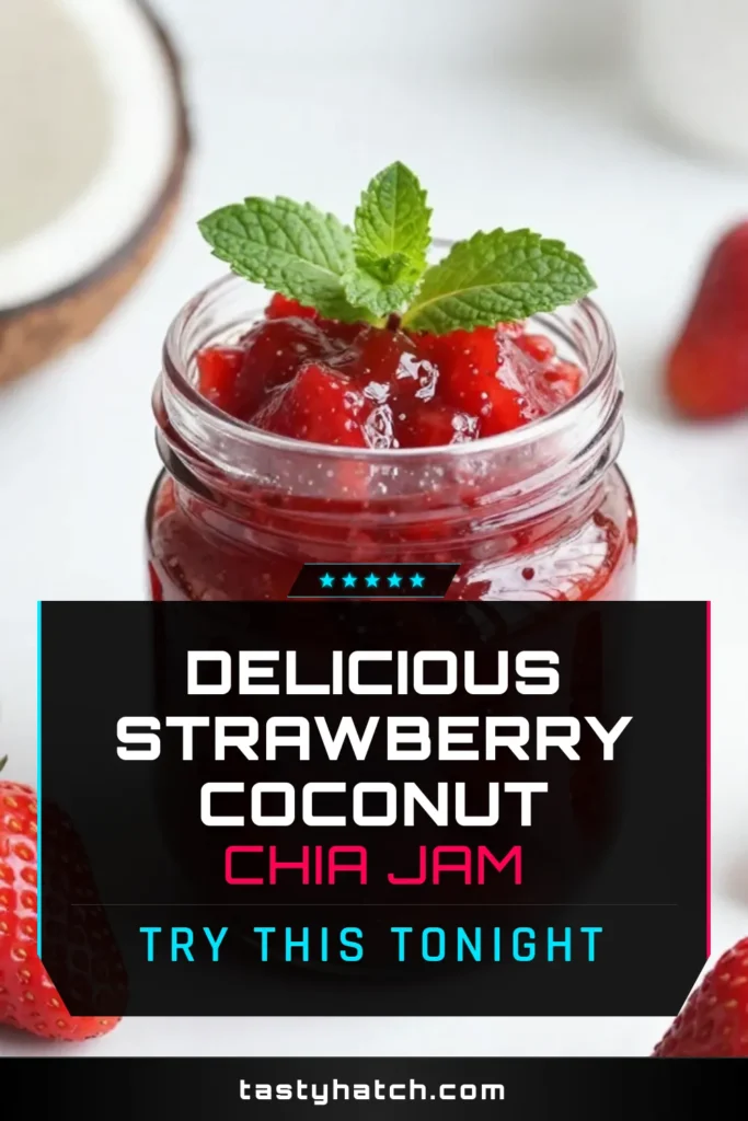 Looking for a delightful twist on your morning spread? Try this delicious strawberry coconut chia jam! This homemade chia jam recipe combines fresh strawberries, creamy coconut, and chia seeds for a healthy strawberry jam that&rsquo;s vegan and easy to make. Perfect for toast, yogurt, or desserts, you&rsquo;ll love this simple fruit jam recipe. Save this recipe for a tasty and nutritious snack! #ChiaJam #FruitSpread #VeganRecipes #HealthySnacks