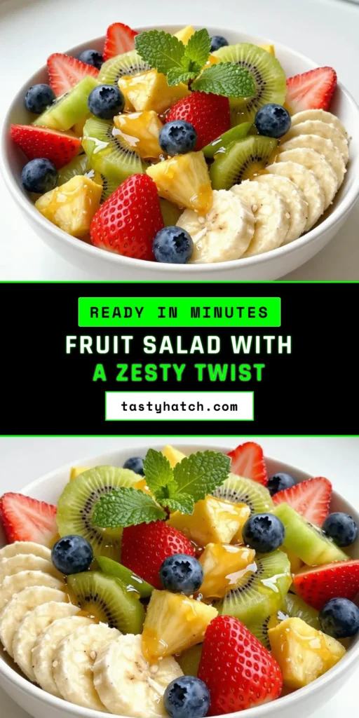 Discover the perfect summer treat with this Honey Lime Fruit Salad! This easy fruit salad recipe features a refreshing mix of strawberries, blueberries, pineapple, kiwi, and banana, all drizzled in a delicious honey lime dressing. Enjoy a healthy fruit salad recipe that&rsquo;s ideal for picnics or gatherings. Treat your taste buds to this tropical fruit salad. Save this recipe for a vibrant and fruity delight that everyone will love! #HoneyLimeFruitSalad #EasyFruitSaladRecipe #HealthyFruitSaladRecipe #TropicalFruitSalad