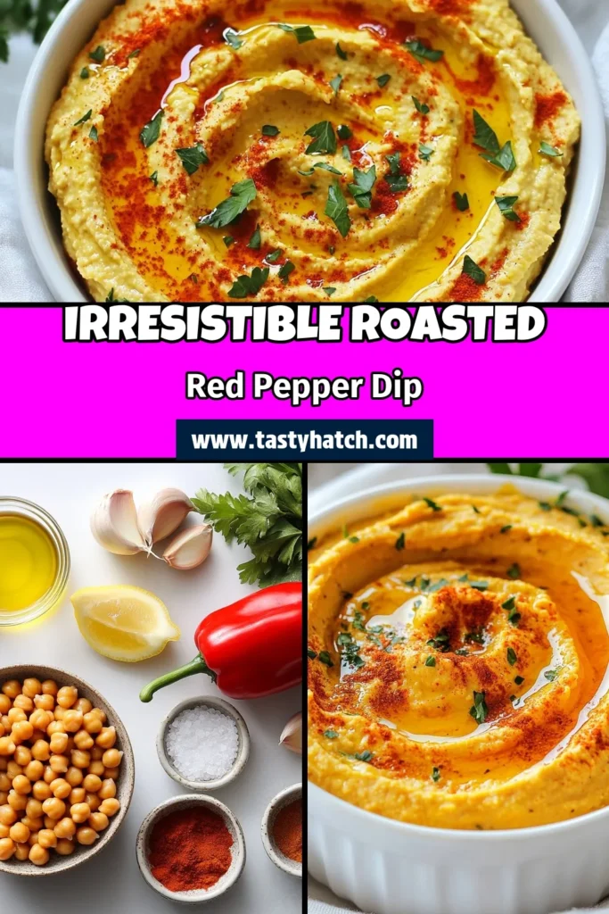 Discover the ultimate creamy hummus recipe with our Roasted Red Pepper Hummus! This homemade hummus dip is a delicious and nutritious option for healthy snacks. Made with tahini, chickpeas, and vibrant roasted red peppers, it's perfect for dipping or spreading. Get ready to impress your guests with this easy tahini hummus recipe. Save this recipe now for a tasty treat that everyone will love! #RoastedRedPepperHummus #HealthySnacks #HomemadeHummus #CreamyHummusRecipe