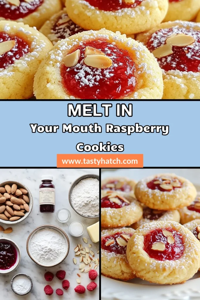 Delight in the festive flavors of Raspberry Almond Cookies with this easy Thumbprint Cookie Recipe! These Almond Extract Cookies are perfect for any holiday gathering, combining buttery dough with sweet raspberry jam. Simple to make, these Easy Raspberry Cookies are sure to impress your family and friends. Save this recipe to brighten your holiday dessert table! #RaspberryAlmondCookies #ThumbprintCookies #HolidayBaking #CookieRecipes