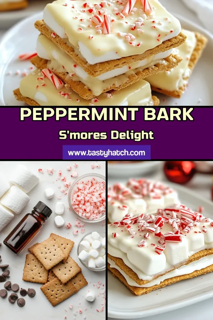 Indulge in the holiday spirit with our delightful peppermint bark s'mores! This easy s'mores recipe combines graham crackers, fluffy marshmallows, and a festive swirl of white chocolate and crushed peppermint candies. Perfect for holiday dessert recipes or a cozy treat, these chocolate marshmallow snacks will impress your guests. Try this festive twist on a classic and make your celebrations sweeter! Save this recipe for later! #PeppermintBarkS'mores #HolidayDesserts #S'moresRecipe #FestiveTreats