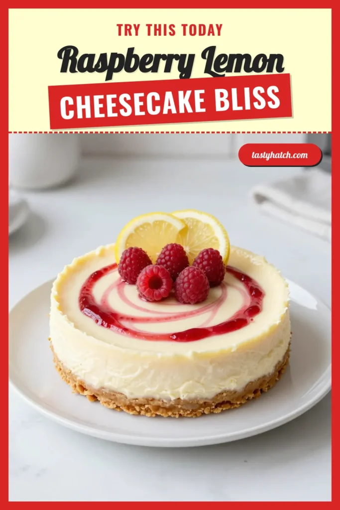 Indulge in this delicious Raspberry Swirl Lemon Cheesecake, a creamy cheesecake recipe that's perfect for any occasion! This no-bake cheesecake features a delightful raspberry swirl dessert that blends the tartness of lemon with the sweetness of raspberries. Easy to make and utterly delicious, this lemon cheesecake with raspberries is sure to impress. Save this recipe for your next gathering and enjoy a slice of heaven! #RaspberryLemonCheesecake #NoBakeCheesecake #RaspberrySwirl #DessertIdeas