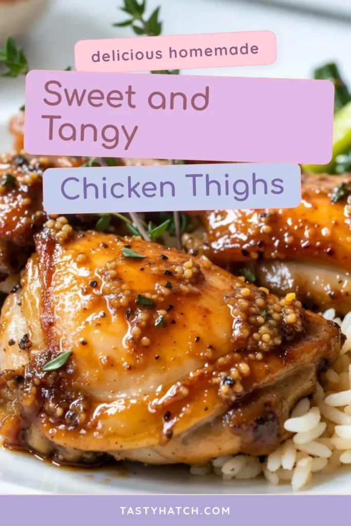 Discover the deliciousness of Honey Mustard Chicken Thighs with this easy baked chicken thighs recipe! An irresistible combination of tender chicken, a sweet and tangy honey mustard sauce for chicken, and simple ingredients make this the perfect easy chicken dinner. Enjoy juicy, oven-baked chicken thighs that are sure to impress. Try it today and make mealtime special. Save this recipe for later! #HoneyMustardChickenThighs #BakedChickenThighs #EasyChickenDinner #OvenBakedChickenThighs