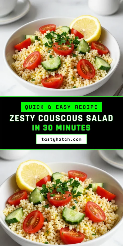 Discover this delightful Lemon Garlic Couscous Salad, a zesty couscous salad recipe that's not only healthy but also bursting with Mediterranean flavors. Perfect as a vegan couscous salad with feta or on its own, this easy salad recipe with lemon is great for any meal. Ready in just 30 minutes, it's a crowd-pleaser! Click to get the full recipe and elevate your salad game. #LemonGarlicCouscous #HealthyEating #VeganRecipes #MediterraneanSalad