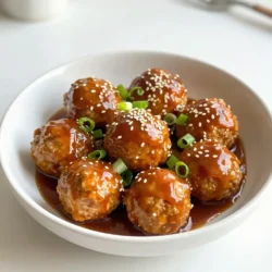 To make teriyaki glazed turkey meatballs, you need these fresh and tasty items: - 1 lb ground turkey - 1/4 cup panko breadcrumbs - 1/4 cup green onions, finely chopped - 2 cloves garlic, minced - 1 tablespoon fresh ginger, minced - 1 tablespoon low-sodium soy sauce - 1 teaspoon sesame oil - 1/2 cup teriyaki sauce - Sesame seeds for garnish - Salt and black pepper to taste These ingredients work together to create a meal that is both flavorful and satisfying. Ground turkey keeps the meatballs lean, while panko breadcrumbs add a nice crunch. Green onions bring freshness, and garlic and ginger pack a punch of flavor. The low-sodium soy sauce and sesame oil round out the taste profile perfectly. Don't forget the teriyaki sauce to glaze the meatballs for that sweet and savory finish. Using these ingredients, you can easily impress your family or friends with a delicious meal. {{ingredient_image_2}} - Preheat the oven to 400&deg;F (200&deg;C). - Line a baking sheet with parchment paper or grease it lightly. - In a large bowl, combine 1 pound of ground turkey with 1/4 cup of panko breadcrumbs. - Add 1/4 cup of finely chopped green onions, 1 beaten egg, and 2 minced garlic cloves. - Stir in 1 tablespoon of minced ginger, 1 tablespoon of low-sodium soy sauce, and 1 teaspoon of sesame oil. - Season with a pinch of salt and black pepper. Mix gently, but do not overmix. - Use your hands to form the meat mixture into meatballs. Aim for about 1 inch in diameter. - Place each meatball on the prepared baking sheet, leaving space between each one. - Bake in the oven for 15-20 minutes. Check that the internal temperature reaches 165&deg;F (75&deg;C). - While the meatballs bake, pour 1/2 cup of teriyaki sauce into a small saucepan. - Heat over medium heat until it simmers, stirring often. - For a thicker sauce, mix 1 teaspoon of cornstarch with 1 tablespoon of water. Stir this mix into the sauce and cook for an extra 3-5 minutes. - Once the meatballs are cooked, transfer them to a large bowl. - Drizzle the warm teriyaki sauce over the meatballs. - Gently toss to coat each meatball evenly in the sauce. - Serve the teriyaki glazed turkey meatballs warm. - Garnish with sesame seeds and more chopped green onions for a nice finish. - Avoiding overmixing: When you mix the ground turkey, do it gently. Overmixing makes meatballs tough. Just blend until everything is combined. Keep it soft and tender. - Ensuring even cooking: Shape your meatballs to the same size. This helps them cook evenly. Aim for about 1 inch in diameter. Space them out on the baking sheet too. - Tips for homemade teriyaki sauce: You can make your own teriyaki sauce for better taste. Mix soy sauce, honey, ginger, and garlic. Simmer until thick. It adds a fresh flavor to your meatballs. - Adding spice and heat: Want some heat? Add a pinch of red pepper flakes. A dash of sriracha works well too. This gives your meatballs a nice kick. - Recommended mixing bowls and utensils: Use a large mixing bowl for the turkey and a sturdy spoon or spatula. This keeps things easy when mixing. - Importance of a meat thermometer: A meat thermometer is key for safe cooking. It should read 165&deg;F (75&deg;C). This ensures your turkey meatballs are done and safe to eat. Pro Tips Use Fresh Ingredients: Fresh garlic and ginger will enhance the flavor of your meatballs, making them more aromatic and delicious. Don&rsquo;t Overmix: When combining the ingredients, mix gently to keep the meatballs tender and prevent them from becoming tough during baking. Adjust Sauce Thickness: If you prefer a thicker teriyaki sauce, add cornstarch mixed with water to achieve your desired consistency. Experiment with Spices: Feel free to add spices like red pepper flakes or ground black pepper to the mixture for an extra kick of flavor. {{image_4}} You can switch the ground turkey for ground chicken. Chicken gives a similar taste and texture. If you prefer beef, use lean ground beef. It will add a richer flavor. For a vegetarian option, try using lentils or chickpeas. They provide a great base and are full of protein. To spice things up, add chili flakes or five-spice powder. These will give your meatballs a nice kick. You can also swap soy sauce for coconut aminos. This option is great for those who want a soy-free recipe. Coconut aminos have a slightly sweeter taste, making it a delicious choice. Pair your meatballs with steamed vegetables or fluffy rice. Noodles also make a great side. If you want to impress guests, make meatball skewers. Just thread the meatballs onto skewers for easy serving. This makes them perfect for parties or as appetizers. Store your turkey meatballs in the fridge right after they cool down. Keep them in a sealed container. They stay fresh for about three to four days. Set your fridge to 40&deg;F (4&deg;C) or lower for best results. To freeze the meatballs, let them cool completely. Place them on a baking sheet in a single layer. Once they are frozen, transfer them to a freezer bag. Try to remove as much air as you can. They can last up to three months in the freezer. To thaw, move them to the fridge overnight. Reheat them in the oven at 350&deg;F (175&deg;C) for about 15 minutes. You can use leftover meatballs in many ways. Make a meatball sub with crusty bread and cheese. Toss them in pasta with marinara sauce for a quick meal. You can also add them to soups for extra protein. For meal prep, store them with rice and veggies for easy lunches throughout the week. Can I use low-fat ground turkey? Yes, you can use low-fat ground turkey. It will still taste great. Just remember, low-fat options may be drier. You might need to add a bit more sauce to keep it moist. How long do these meatballs take to cook? These meatballs take about 15-20 minutes to cook in the oven. Make sure they reach 165&deg;F (75&deg;C) inside. This ensures they are safe and ready to eat. What can I substitute for panko breadcrumbs? You can use regular breadcrumbs as a substitute. Crushed crackers or oats work too. Each option will change the texture slightly, but they will still be tasty. Alternatives to teriyaki sauce If you don't have teriyaki sauce, you can use soy sauce mixed with honey. This gives a similar sweet and salty flavor. You can also try a homemade blend of soy sauce, sugar, and ginger. Other gluten-free or low-sodium options For gluten-free, use tamari instead of soy sauce. Look for low-sodium soy sauce if you want to cut down on salt. Coconut aminos is another great option that is lower in sodium. Caloric information and serving sizes One serving of these meatballs has about 250 calories. This makes it a filling meal without too many calories. The recipe serves four, so it's perfect for family dinners. Nutritional benefits of ingredients used These meatballs are high in protein from the turkey. Green onions add vitamins and fiber. Garlic and ginger offer health benefits too, like boosting your immune system. The sesame oil gives healthy fats and flavor. These turkey meatballs are a healthy and tasty choice. We've covered every step, from gathering ingredients to serving suggestions. You learned how to mix, bake, and coat meatballs with delicious teriyaki sauce. I shared tips to enhance flavor and keep the texture just right. Don't forget to explore variations and storage options. With leftovers, you can create exciting new meals. Now, it&rsquo;s time for you to try these meatballs and enjoy each bite!