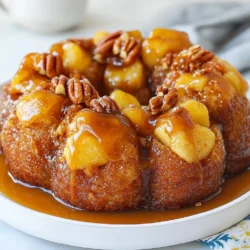 To make Caramel Apple Monkey Bread, you need: - 2 cans (16 oz each) of refrigerated biscuit dough - 1 cup granulated sugar - 2 teaspoons ground cinnamon - 1/2 cup unsalted butter, melted - 1 1/2 cups apples, peeled and diced (about 2 medium apples) - 1/2 cup packed brown sugar - 1/2 cup caramel sauce (store-bought or homemade) - 1/2 teaspoon vanilla extract These ingredients blend to create a warm, gooey treat that everyone loves. The biscuit dough gives a soft base, while the apples add a fresh crunch. You can enhance your monkey bread with: - 1/2 cup chopped pecans or walnuts for a nice crunch These nuts provide added texture and flavor. You can also drizzle more caramel on top for extra sweetness. If you're missing some ingredients, here are smart swaps: - Use brown sugar instead of granulated sugar for richer flavor. - Swap apples with pears for a different fruity twist. - If you don't have caramel sauce, try honey or maple syrup. These substitutions keep your recipe flexible and fun. Don't hesitate to experiment! {{ingredient_image_2}} First, preheat your oven to 350&deg;F (175&deg;C). This step warms the oven for even baking. Next, take a 10-inch bundt pan and grease it well. You can use cooking spray or butter. Greasing helps the monkey bread come out easily. In a medium mixing bowl, combine 1 cup of granulated sugar and 2 teaspoons of ground cinnamon. Mix them well. This cinnamon sugar adds a sweet and spicy flavor to your monkey bread. Open the two cans of refrigerated biscuit dough. Cut each biscuit into quarters. This gives you small, bite-sized pieces. Roll each piece into a ball. Make sure to coat each ball in the cinnamon sugar mixture. Start layering half of the cinnamon-coated biscuit balls in the bottom of the prepared bundt pan. Spread them evenly. Next, add half of the diced apples on top. Sprinkle half of the remaining cinnamon sugar over the apples. Repeat this process with the rest of the biscuit balls, apples, and cinnamon sugar. In a small bowl, mix together 1/2 cup of melted unsalted butter, 1/2 cup of packed brown sugar, 1/2 cup of caramel sauce, and 1/2 teaspoon of vanilla extract. Stir until it's smooth. Drizzle this caramel mixture evenly over your layered dough and apples. Place the bundt pan in the oven and bake for 30-35 minutes. The top should be golden brown when done. You can check if it's cooked through by inserting a toothpick. After baking, let it cool in the pan for about 10 minutes. Carefully invert the monkey bread onto a serving plate. If you like, drizzle extra caramel sauce on top. For a crunchy touch, sprinkle chopped pecans or walnuts before serving. This adds flavor and makes your dish look great! To get a perfect bake, follow these steps: - Preheat your oven to 350&deg;F (175&deg;C). - Grease your bundt pan well with cooking spray or butter. - Layer the biscuit balls evenly in the pan. - Avoid overcrowding; leave space for dough to rise. By doing this, you help the monkey bread cook evenly. You can mix flavors to make your monkey bread special. Try these ideas: - Add a pinch of nutmeg for warmth. - Use different apples for unique tastes. - Swap in your favorite nuts, like pecans or walnuts. - Drizzle some chocolate sauce for a sweet twist. These tweaks make each batch exciting and new. Serve your monkey bread warm for the best flavor. Here are some great pairings: - A scoop of vanilla ice cream goes great with it. - Pair it with a hot cup of coffee or cider. - Top with whipped cream for a fun dessert. These ideas will make your caramel apple monkey bread a hit! Pro Tips Use Fresh Apples: For the best flavor and texture, use fresh, crisp apples like Granny Smith or Honeycrisp. They hold their shape well during baking and provide a nice tart contrast to the sweetness of the caramel. Don&rsquo;t Overmix the Caramel: When combining the melted butter, brown sugar, and caramel sauce, stir just until blended. Overmixing can create a grainy texture instead of a smooth sauce. Cool Before Serving: Allow the monkey bread to cool for a few minutes before inverting. This helps it to set, making it easier to remove from the pan without falling apart. Add a Twist: Experiment with different spices like nutmeg or cardamom in the cinnamon sugar mix for a unique flavor profile that complements the apples and caramel. {{image_4}} You can change the flavor of your caramel apple monkey bread easily. Try adding different spices like nutmeg or ginger. These spices blend well with apples. You can also mix in pumpkin pie spice for a fall twist. If you want more apple flavor, use applesauce in the caramel mixture. This will make it richer and more moist. If you need a nut-free recipe, simply skip the pecans or walnuts. You can replace them with seeds like sunflower or pumpkin seeds for crunch. These seeds add a nice texture without the nut risk. You can also add chocolate chips for a sweet twist. They melt and add a delicious gooeyness to the monkey bread. Feel free to mix in other fruits besides apples. Pears, peaches, or even berries can work well. Just make sure to chop them into small pieces. For sauces, you can swap caramel for chocolate or butterscotch sauce. This will change the flavor and make it fun. Explore your favorite flavors to make this dish your own! To keep your caramel apple monkey bread fresh, let it cool completely. Wrap it tightly in plastic wrap or use an airtight container. This helps keep moisture in and prevents it from drying out. Store it in the fridge for up to three days. When you're ready to enjoy leftovers, preheat your oven to 350&deg;F (175&deg;C). Place the monkey bread in an oven-safe dish and cover it with foil. Heat it for about 10-15 minutes. This will warm it through without making it too dry. You can also use the microwave. Heat individual pieces for about 30 seconds. If you want to store your monkey bread for longer, freezing is a great option. First, let it cool completely. Then, wrap it tightly in plastic wrap, followed by aluminum foil. Label it with the date and freeze for up to two months. To serve, thaw it in the fridge overnight and reheat as mentioned above. Yes, you can make Caramel Apple Monkey Bread ahead of time. Prepare the monkey bread up to the point of baking. Cover it tightly with plastic wrap and store it in the fridge for up to 24 hours. When you're ready to bake, just remove it from the fridge and let it sit at room temperature for about 30 minutes. Then, bake it as directed. If you want to swap the biscuit dough, you have options. You can use croissant dough for a flakier texture. Pizza dough works well too, giving a chewy bite. For a healthier option, try using whole wheat dough. Just make sure to cut it into small pieces. You know your monkey bread is done when the top turns a lovely golden brown. You can also do a toothpick test. Insert a toothpick into the center; if it comes out clean, it&rsquo;s ready. If you see wet dough, bake it a bit longer. Absolutely! You can use any apple you like. Granny Smith apples add a nice tartness. Honeycrisp apples give a sweet crunch. Feel free to mix different types for extra flavor. Just make sure they are firm and not too soft. This blog post covered all you need to make delicious Caramel Apple Monkey Bread. We explored key ingredients, step-by-step instructions, and helpful tips. With variations, storage info, and common questions answered, you now have the tools to create this mouthwatering treat. Enjoy experimenting with flavors and toppings. Remember, the joy is in sharing and savoring every bite of your creation. Happy baking!