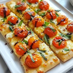 To make a delicious roasted tomato basil flatbread, you need these key items: - 1 large flatbread (store-bought or homemade) - 2 cups cherry tomatoes, halved - 1 tablespoon extra virgin olive oil - Sea salt and freshly cracked black pepper, to taste - 1 cup fresh basil leaves, chopped (plus extra for garnish) - 1 cup mozzarella cheese, shredded - 2 tablespoons balsamic glaze - 1 teaspoon garlic powder - 1/2 teaspoon red pepper flakes (optional for heat) These ingredients work together to create a burst of flavor that you will love. Using fresh ingredients makes a big difference. Choose ripe cherry tomatoes for their sweetness. Use high-quality extra virgin olive oil for rich taste. Fresh basil adds brightness to your flatbread. For the cheese, select a good mozzarella. Shredded cheese melts beautifully and gives a nice stretch. Invest in quality balsamic glaze; it enhances the dish's flavor. Feel free to get creative! Here are some ideas: - Add cooked chicken or tofu for protein. - Sprinkle feta or goat cheese for a tangy twist. - Include sliced olives or sun-dried tomatoes for extra texture. - Try different herbs like thyme or oregano for variety. These optional ingredients let you personalize your flatbread to your taste! {{ingredient_image_2}} First, set your oven to 400&deg;F (200&deg;C). This heat will roast the tomatoes just right. While the oven heats, gather your ingredients. You will need: - 1 large flatbread - 2 cups cherry tomatoes, halved - 1 tablespoon extra virgin olive oil - Sea salt and black pepper - 1 cup fresh basil leaves, chopped - 1 cup mozzarella cheese, shredded - 2 tablespoons balsamic glaze - 1 teaspoon garlic powder - 1/2 teaspoon red pepper flakes (optional) Make sure to wash the basil leaves well. They add a fresh taste to the flatbread. Now, let&rsquo;s roast the tomatoes. Grab a baking sheet and line it with parchment paper. This makes cleaning easier. Spread the halved cherry tomatoes in a single layer. Drizzle them with olive oil. Sprinkle sea salt, black pepper, garlic powder, and red pepper flakes if you want some heat. Gently toss the tomatoes to coat them in the seasoning. Roast them for 15-20 minutes. They should become blistered and caramelized. The smell will be amazing! While the tomatoes roast, prepare your flatbread. Place it on a baking sheet or pizza stone. Once the tomatoes are ready, take them out and spread them over the flatbread. Next, add the shredded mozzarella cheese evenly on top. Then, scatter the chopped basil leaves. This adds color and flavor. Put the flatbread back in the oven. Bake it for another 10-15 minutes. The cheese should melt and bubble. The edges of the flatbread will become golden and crispy. When you take it out, drizzle balsamic glaze over the top. This adds a sweet touch. Garnish with extra basil leaves for a fresh look. Let it cool for a minute, then slice it up. Enjoy your delicious roasted tomato basil flatbread! To get a crispy flatbread, use a hot oven. Preheat to 400&deg;F (200&deg;C). A hot oven helps the edges crisp up. Bake your flatbread on a pizza stone or a metal pan. These surfaces transfer heat well. For extra crunch, brush the flatbread lightly with olive oil before adding toppings. This step helps it stay crispy. Also, avoid loading it with too many wet toppings. Too much moisture can make it soggy. You can swap some ingredients if you need to. For the flatbread, use pita bread or naan. These options work well and add a nice flavor. If you do not have fresh basil, try using dried herbs like oregano or thyme. For mozzarella, any cheese that melts well will work. Provolone or fontina are great choices. If you want heat, replace red pepper flakes with sliced jalape&ntilde;os for a spicy kick. To boost flavor, add more herbs and spices. Fresh herbs make a big difference. Besides basil, try adding parsley or chives. Spices can also elevate the taste. A pinch of smoked paprika adds depth. Or, try Italian seasoning for a classic touch. Balsamic glaze is sweet and tangy. You can make it even better by adding a bit of lemon zest. This adds a fresh twist to your flatbread. Pro Tips Use Fresh Ingredients: Fresh basil and ripe cherry tomatoes will enhance the flavor of your flatbread, making it more vibrant and tasty. Experiment with Cheese: While mozzarella is classic, try mixing in other cheeses like goat cheese or feta for a unique flavor twist. Make it Spicy: If you enjoy heat, increase the amount of red pepper flakes or add a drizzle of spicy olive oil before serving. Store Leftovers Properly: If you have leftovers, store them in an airtight container in the refrigerator and reheat in the oven for best results. {{image_4}} Using different cheeses can change your flatbread's taste. While mozzarella is classic, you can explore other options. Try provolone for a sharper flavor. Feta adds a nice salty touch. Goat cheese brings creaminess and tang. Blend cheeses for a richer taste. Parmesan will give a nutty finish. Each cheese adds unique joy to your roasted tomato flatbread. Adding protein makes your flatbread heartier. Grilled chicken is a great choice. Simply slice cooked chicken and layer it on top. For a plant-based option, try marinated tofu. Press and cube the tofu, then saut&eacute; it until golden. You can also use chickpeas for added crunch. Each protein option helps make this dish a full meal. Get creative with flavors for a fun twist. Try adding pesto instead of tomato sauce for a fresh taste. You can also use sun-dried tomatoes for a stronger flavor. For spice lovers, add jalape&ntilde;os or a drizzle of sriracha. If you enjoy sweetness, thinly slice peaches or figs. These twists make your flatbread stand out and delight your taste buds. To keep your roasted tomato basil flatbread fresh, let it cool down first. Once it&rsquo;s cool, wrap it tightly in plastic wrap or aluminum foil. This helps keep moisture in and prevents it from getting hard. You can also place it in an airtight container. Store the flatbread in the fridge for up to three days. If you don&rsquo;t plan to eat it soon, freezing is a great option. To reheat your flatbread, preheat your oven to 350&deg;F (175&deg;C). Place the flatbread directly on the oven rack or on a baking sheet. Heat it for about 10 minutes. This method keeps the flatbread crispy. You can also use a microwave, but it may make the flatbread soft. If you choose the microwave, heat it for only 30 seconds. If you want to freeze your flatbread, slice it first. This makes it easy to grab a single piece later. Wrap each slice in plastic wrap, then place them in a freezer bag. You can store it in the freezer for up to three months. When you&rsquo;re ready to eat, simply reheat from frozen. This way, you always have a tasty meal ready to go! You can use any flatbread for this recipe. I prefer a large, thin one. Store-bought flatbreads save time. Homemade flatbreads add a personal touch. Look for ones that are soft and flexible. This helps hold the toppings well. To avoid soggy flatbread, roast the tomatoes first. This reduces moisture. Use parchment paper on the baking sheet for easy cleanup. Also, don't overload the flatbread with toppings. Spread them evenly, and give it space to breathe. Bake it at a high temperature to get a crispy edge. Yes, you can make this recipe vegan. Simply skip the mozzarella cheese. You can use vegan cheese instead. Nutritional yeast also adds a cheesy flavor. For a nice touch, add more herbs for depth. Enjoy your vegan roasted tomato basil flatbread! Roasted Tomato Basil Flatbread is simple and fun to make. We covered key ingredients, step-by-step instructions, and helpful tips. You can customize it to fit your taste. Use different cheeses or proteins to change the flavor. Remember to store leftovers right for best taste. This recipe is great for sharing with friends or family. Enjoy your delicious creation and don't be afraid to explore new ideas. Cooking should be fun and flexible!