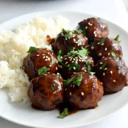 To make delicious teriyaki turkey meatballs, gather these key ingredients: - 1 lb ground turkey - 1/2 cup breadcrumbs - 1/4 cup green onions, finely chopped - 1 large egg, beaten - 2 tablespoons low sodium soy sauce - 1 tablespoon freshly grated ginger - 2 cloves garlic, minced - 1 tablespoon sesame oil - 1/4 teaspoon freshly ground black pepper - 1/4 teaspoon sea salt - 1/2 cup teriyaki sauce These ingredients blend together to create flavors that dance on your taste buds. The ground turkey gives a lean protein base, while ginger and garlic add a fragrant boost. Low sodium soy sauce helps keep the dish savory without being too salty. To make your meatballs even more appealing, consider these garnishes: - Sesame seeds - Fresh cilantro or parsley, chopped These add a pop of color and extra flavor. The sesame seeds provide a nice crunch, while fresh herbs brighten each bite. Teriyaki turkey meatballs can fit into many diets. They are: - Low in carbs - High in protein - Gluten-free if you use gluten-free breadcrumbs This dish is great for family meals or meal prep. Remember, it's always good to check for allergies when cooking for others. Adjust ingredients as needed to suit your guests&rsquo; needs. {{ingredient_image_2}} Start by gathering your ingredients. In a large bowl, add 1 lb of ground turkey. Next, pour in 1/2 cup of breadcrumbs. Add 1/4 cup of finely chopped green onions. Then, crack in 1 large beaten egg. Pour in 2 tablespoons of low sodium soy sauce. Grate 1 tablespoon of fresh ginger and add it. Mince 2 cloves of garlic and toss them in. Drizzle in 1 tablespoon of sesame oil. Finally, sprinkle in 1/4 teaspoon of black pepper and 1/4 teaspoon of sea salt. Mix everything well. You can use your hands or a spatula. Make sure the mixture feels smooth and even. This step is key for tasty meatballs. Now, preheat your oven to 400&deg;F (200&deg;C). While the oven heats, scoop out some mixture with your hands. Aim for golf ball-sized portions. Roll them gently to form meatballs. Place them on a parchment-lined baking sheet. Make sure to space them out. Bake the meatballs for 15-20 minutes. They should be fully cooked and golden on top. Keep an eye on them to avoid overcooking. While your meatballs bake, prepare the teriyaki sauce. Pour 1/2 cup of teriyaki sauce into a small saucepan. Heat it over medium heat until warm. Once the meatballs are done, take them out of the oven. Carefully transfer the meatballs to the saucepan. Gently toss them in the warm sauce. This ensures every meatball gets coated. Let them simmer for 2-3 minutes to soak up flavor. Now, they&rsquo;re ready to serve! To make great meatballs, start with fresh ingredients. Use lean ground turkey for a moist texture. Mix the meat with breadcrumbs and egg to bind everything. The right ratio is key. If the mix feels too wet, add more breadcrumbs. If it's too dry, add a tiny splash of soy sauce. Always mix gently; overworking can make them tough. Baking is my favorite method for cooking these meatballs. It keeps them healthy and easy. Preheat your oven to 400&deg;F (200&deg;C). Place the meatballs on a parchment-lined sheet. Bake for 15-20 minutes. This ensures they cook evenly. Frying can add flavor but also more fat. If you choose to fry, use a non-stick pan and a little sesame oil. Cook them on medium heat until brown. Boost the flavor with fresh herbs. Chopped cilantro or parsley adds brightness. You can also mix in some chili flakes for heat. If you want a sweeter taste, add a bit of brown sugar to the teriyaki sauce. For extra umami, try a splash of fish sauce in the mix. These small tweaks can make your meatballs truly stand out! Pro Tips Use Chilled Ingredients: Keeping the ground turkey and other ingredients chilled helps the meatballs hold their shape better during cooking. Don&rsquo;t Overmix: Mixing the meatball mixture too much can lead to tough meatballs. Gently combine the ingredients until just mixed. Test for Doneness: To ensure the meatballs are fully cooked, use a meat thermometer. They should reach an internal temperature of 165&deg;F (74&deg;C). Customize Your Sauce: Feel free to mix in some pineapple juice or chili flakes to the teriyaki sauce for a unique twist on flavor. {{image_4}} You can easily make these meatballs gluten-free. Instead of regular breadcrumbs, use gluten-free breadcrumbs. You can also use crushed gluten-free crackers or oats. Check the soy sauce label and choose a gluten-free brand. This will keep the flavors while making it suitable for gluten-free diets. For low-carb meatballs, replace breadcrumbs with almond flour or crushed pork rinds. This cuts the carbs while adding great texture. You can also serve the meatballs over cauliflower rice. This gives you a tasty, low-carb meal without missing out. If you want to switch up the protein, ground chicken or lean beef works well too. The flavors of teriyaki blend nicely with these meats. You can also try ground turkey breast for a leaner option. Each alternative adds its own unique taste while keeping the dish delicious. To store your teriyaki turkey meatballs, first cool them completely. Place them in an airtight container. They will last in the fridge for up to 3 days. If you want to keep them longer, freeze the meatballs. Use a freezer-safe bag or container. They can stay good for up to 3 months in the freezer. When you&rsquo;re ready to eat, let them thaw overnight in the fridge. When you want to enjoy your meatballs again, reheating is easy. You can use the oven, microwave, or stovetop. For the oven, preheat it to 350&deg;F (175&deg;C). Place the meatballs on a baking sheet and heat for about 10-15 minutes. If using a microwave, place meatballs in a bowl and cover them. Heat for 1-2 minutes, checking every 30 seconds. On the stovetop, warm them in a pan with a splash of teriyaki sauce. This will keep them moist and tasty. To keep your meatballs fresh, store them in the right container. Make sure they are airtight to avoid drying out. Adding a bit of extra teriyaki sauce can help, too. Always let them cool before sealing them up. When you want to eat, don&rsquo;t forget to check for any changes in smell or color. If they look or smell off, it's best to toss them. You can tell when the meatballs are cooked by checking their color and temperature. They should be golden brown on the outside. The best way to be sure is to use a meat thermometer. The center should read 165&deg;F (74&deg;C). If you don't have a thermometer, cut one in half. It should be firm and no longer pink inside. Yes, you can make the meatballs ahead of time! Form the meatballs and place them on a baking sheet. Cover them with plastic wrap and store them in the fridge. You can keep them for up to 24 hours. If you want to store them longer, freeze them. Just freeze them on the baking sheet first, then transfer to a freezer bag. Teriyaki turkey meatballs are tasty with many sides. Here are some great options: - Steamed rice, which absorbs the sauce well. - Saut&eacute;ed veggies, like broccoli or bell peppers, for color and crunch. - Noodles, tossed with some extra teriyaki sauce for flavor. - A fresh salad with crunchy vegetables to balance the meal. These sides complement the meatballs and make a complete dish. Enjoy your cooking! In this post, we explored making tasty Teriyaki Turkey Meatballs. We covered key ingredients, step-by-step instructions, and tips for perfect meatballs. I also shared different variations to fit your diet and how to store your meatballs for later. Using these methods can help you create a meal everyone will love. Whether you choose to bake or fry, these meatballs are sure to impress. Enjoy crafting your dish and sharing it with family and friends!