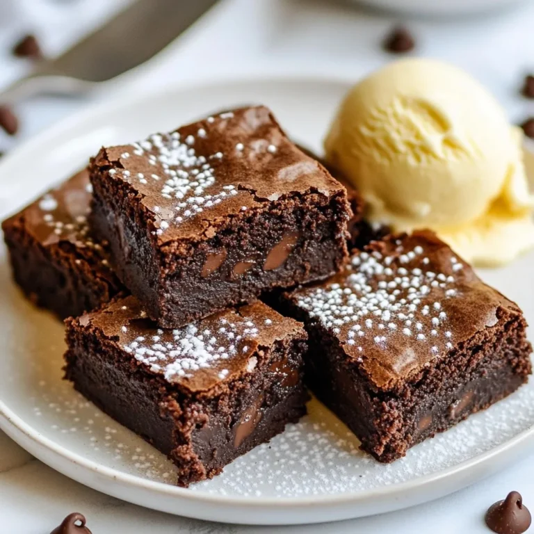 To make chocolate espresso brownies, you need some key ingredients. Here’s what you will need: - 1 cup unsalted butter (2 sticks) - 1 cup granulated sugar - 1 cup brown sugar, packed - 4 large eggs - 1 tablespoon pure vanilla extract - 1 cup all-purpose flour - 1 cup unsweetened cocoa powder - 1 teaspoon baking powder - 1 teaspoon sea salt - 2 tablespoons brewed espresso (or very strong coffee) - 1 cup semi-sweet chocolate chips Choosing high-quality cocoa and chocolate chips is very important. They add rich flavor and depth to the brownies. Look for cocoa powder that is dark and unsweetened. Quality chocolate chips will melt perfectly, giving you gooey pockets of chocolate in every bite. You can add walnuts for a nice crunch. They also enhance the flavor of the brownies. If you like, chop them finely and fold them into the batter. For extra taste, consider adding sea salt flakes on top before baking. This gives a sweet and salty contrast that many people love. You can also explore other flavor enhancers like orange zest or a hint of mint. These can make your brownies unique and exciting. {{ingredient_image_2}} Preheating your oven is key. Set it to 350°F (175°C). This step ensures even baking. Choose a 9x13 inch baking pan. You can grease it with butter or use parchment paper. Parchment paper helps you lift the brownies out easily. Greasing works too, but may leave some behind. Melt 1 cup of unsalted butter in a large saucepan over medium heat. Once it melts, remove it from the heat. Add 1 cup of granulated sugar and 1 cup of packed brown sugar. Mix until smooth. Next, crack 4 large eggs into the mixture, one at a time. Stir after each egg until it looks glossy. Add 1 tablespoon of pure vanilla extract and 2 tablespoons of brewed espresso. Mix well to combine all the flavors. In a separate bowl, whisk together 1 cup of all-purpose flour, 1 cup of unsweetened cocoa powder, 1 teaspoon of baking powder, and 1 teaspoon of sea salt. This ensures even distribution of the dry ingredients. Gently fold the dry mix into the wet mix. Be careful here; overmixing can make the brownies tough. The batter should still be a bit lumpy. Now, fold in 1 cup of semi-sweet chocolate chips and ½ cup of finely chopped walnuts, if you choose to add them. This adds texture and flavor to your brownies. Pour the batter into the prepared baking pan. Use a spatula to spread it evenly. Bake for 25-30 minutes. Check for doneness by inserting a toothpick into the center. It should come out with a few moist crumbs. Let the brownies cool in the pan for 20 minutes. Then, move them to a wire rack to cool completely before slicing. To keep your brownies fudgy, mix the wet and dry ingredients gently. Overmixing can make them cake-like. Use a spatula to fold the batter, leaving it slightly lumpy. This keeps the brownies rich and moist. For cooling, let the brownies sit in the pan for 20 minutes. Then, transfer them to a wire rack. This step allows air to circulate. It helps maintain moisture, so your brownies stay soft inside. Store brownies in an airtight container at room temperature. This keeps them fresh for about four days. If you want them to last longer, freeze them. Wrap each brownie in plastic wrap and place them in a freezer bag. They will stay good for up to three months. When ready to eat, let the brownies thaw at room temperature. You can also warm them slightly in the microwave. This makes them taste just like fresh-baked brownies again! Pro Tips Use Quality Chocolate: Opt for high-quality semi-sweet chocolate chips for richer flavor and better melting properties. Don’t Overmix: To maintain a fudgy texture, mix the batter until just combined; lumps are okay! Cooling is Key: Allow the brownies to cool completely before cutting for cleaner, more defined edges. Experiment with Add-ins: Try adding different nuts or swapping in dark chocolate chips for a deeper chocolate experience. {{image_4}} You can easily change the taste of your chocolate espresso brownies. Here are some ideas: - Mint: Add a few drops of peppermint extract to the batter. This gives a fresh kick. - Orange Zest: Grate some orange peel into the mix for a bright, citrusy flavor. - Gluten-Free: Use almond flour or a gluten-free flour blend instead of all-purpose flour. This makes the recipe suitable for those avoiding gluten. These variations let you have fun with flavors. Each option brings a new twist to this classic treat. Serving your brownies well makes them even more tempting. Here are some creative ways to present them: - With Ice Cream: Serve warm brownies with a scoop of vanilla or coffee ice cream. The cold creaminess pairs perfectly with the rich brownie. - Toppings: Drizzle melted chocolate or caramel on top. Sprinkle some sea salt flakes for a sweet-salty contrast. - Plating: Cut brownies into neat squares. Place them on a white plate for a nice contrast. Add some fresh berries or mint leaves for color. These presentation ideas will impress your guests. A little effort in serving can make your brownies look even more delicious! To enjoy chocolate espresso brownies fully, pair them with the right drinks. A cup of hot coffee works great. The rich espresso in the brownies complements the coffee's bold flavor. You can also try a creamy cappuccino. The milk foam adds a nice touch. If you prefer tea, a strong black tea can balance the sweetness too. For wine lovers, a glass of red wine makes a lovely match. Look for a Merlot or Cabernet Sauvignon. Their fruity notes and tannins pair well with the chocolate. You might also enjoy a sweet dessert wine like Port. It enhances the brownie’s espresso flavor, creating a cozy experience. Brownies are perfect for any celebration. During the holidays, serve them with festive touches. Try adding crushed candy canes for a minty twist. For Halloween, top brownies with orange icing or sprinkles for a fun look. You can customize toppings for special occasions too. During birthdays, add a scoop of ice cream on top. Drizzle with chocolate sauce or caramel for an extra treat. For a summer picnic, serve brownies with fresh berries. They add color and a refreshing taste. Always think about how to make your presentation special and fun! To keep your brownies fresh, store them in an airtight container. Place a sheet of wax paper between layers to prevent sticking. Keep them at room temperature for up to four days. For longer storage, you can refrigerate them for up to a week. If you want to save them for later, freeze individual squares. Wrap each piece in plastic wrap and place them in a freezer bag. They can last for three months in the freezer. Yes, you can make these brownies a day in advance. Once they cool, store them in an airtight container. This allows the flavors to meld and improves the taste. If you want to serve them warm, you can reheat individual squares in the microwave for about 10-15 seconds. Just make sure they don’t get too hot, or they may lose their fudgy texture. If you don't have espresso, you can use strong brewed coffee instead. Just brew a cup using twice the normal amount of coffee grounds. You can also use instant coffee mixed with hot water. For a caffeine-free option, try using decaffeinated coffee or even a coffee-flavored extract. These substitutes will still give you a rich flavor in your brownies. Making chocolate espresso brownies is fun and rewarding. Use high-quality cocoa and chocolate chips for the best flavor. Optional ingredients like walnuts add crunch, while sea salt enhances taste. Follow the steps carefully for perfect texture. Don’t forget to preheat your oven, mix well, and avoid overmixing. Store brownies properly to keep them fresh. Try creative flavors and drinks to pair with your brownies. Enjoy baking and share your tasty treats with friends and family. A great brownie always brings smiles!