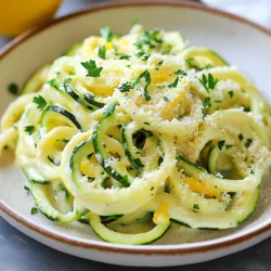 To make Lemon Garlic Zoodle Alfredo, gather these simple ingredients: - 4 medium zucchinis, spiralized into zoodles - 2 tablespoons extra virgin olive oil - 3 cloves garlic, finely minced - 1 cup cauliflower florets, steamed until tender - 1/2 cup unsweetened almond milk (or your preferred dairy/non-dairy milk) - Juice of 1 fresh lemon - Zest of 1 lemon - 1/4 cup nutritional yeast - Salt and freshly cracked pepper, to taste - Fresh parsley, chopped (for garnish) - Optional: Grated Parmesan cheese, for serving You can swap some ingredients if you want different flavors or dietary needs. Here are a few options: - Zucchini: Use yellow squash or carrots for a colorful twist. - Olive Oil: Avocado oil works well and adds a mild flavor. - Almond Milk: Any plant-based milk like soy or oat milk can be used. - Nutritional Yeast: Grated Parmesan can replace it for a cheesy taste. - Garlic: Garlic powder can be a quick substitute if you&rsquo;re in a hurry. Each serving of Lemon Garlic Zoodle Alfredo is not just tasty; it&rsquo;s also nourishing. Here&rsquo;s a quick look at the nutrition: - Calories: About 150 - Protein: 5g - Fat: 8g - Carbohydrates: 14g - Fiber: 4g - Sugar: 2g This dish is light and packed with good stuff. Enjoy it guilt-free! {{ingredient_image_2}} To start, you need to make zoodles. Grab four medium zucchinis. Use a spiralizer or a julienne peeler to turn the zucchinis into noodle-like strands. This step is fun and easy! Once you spiralize the zucchinis, place them in a bowl. Set them aside for now. These zoodles will be the base of your dish. Next, let's flavor our dish. In a large skillet, pour in two tablespoons of extra virgin olive oil. Set the heat to medium. When the oil shimmers, add three cloves of finely minced garlic. Saut&eacute; for one minute. Stir constantly. The garlic should turn golden and smell amazing. Be careful not to burn it! Now, add one cup of steamed cauliflower florets to the skillet. Cook this for two to three minutes. Stir occasionally to mix the garlic and cauliflower. This step brings out all the lovely flavors. It&rsquo;s time to make the sauce! Carefully move the garlic and cauliflower mix to a blender. Next, add half a cup of unsweetened almond milk, the juice of one fresh lemon, and the zest of that lemon. Also, include a quarter cup of nutritional yeast, salt, and freshly cracked pepper. Blend everything on high speed until you have a creamy, smooth sauce. If you want a thinner sauce, add a bit more almond milk. Now, pour the blended sauce back into the skillet over low heat. Stir gently until it warms up but does not boil. This keeps the sauce creamy. Finally, add the zoodles to the skillet. Toss them in the sauce gently. Cook for about two to three minutes. You want the zoodles to be slightly tender but still crunchy. Taste your dish and adjust the seasoning. Add more salt, pepper, or lemon juice if needed. Your Lemon Garlic Zoodle Alfredo is now ready to serve! To make great zoodles, choose firm zucchinis. Look for ones that are heavy and smooth. Spiralize them right before cooking for the best texture. If they sit too long, they can get watery. To reduce excess moisture, sprinkle zoodles with salt and let them sit for 10 minutes. Then, pat them dry with a paper towel. For a bolder taste, add more garlic or a pinch of red pepper flakes. Fresh herbs, like basil or thyme, can bring new life to your dish. You can also squeeze in extra lemon juice for a zesty kick. If you like creaminess, add a bit more almond milk or a splash of coconut cream. Mixing in sun-dried tomatoes or olives adds depth and a savory touch. Avoid overcooking the zoodles. They should be tender but still have a bite. Cooking too long makes them mushy. Also, be careful with the salt. Too much can overpower the fresh lemon flavor. Finally, blend the sauce until smooth. Lumpy sauce can ruin the creamy texture you want in an Alfredo. Pro Tips Choose the Right Zucchini: Look for firm, medium-sized zucchinis for the best texture and flavor. Avoid larger ones as they tend to have more seeds and a watery texture. Perfect Garlic Saut&eacute;: Ensure the garlic is saut&eacute;ed just until fragrant. Overcooking can lead to bitterness, which may overpower the dish. Adjust Sauce Consistency: If the sauce is too thick after blending, gradually add more almond milk until you reach your desired creaminess. Garnish with Freshness: Fresh herbs like parsley or basil not only add a pop of color but also enhance the flavor profile of the dish. Don't skip this step! {{image_4}} You can easily make Lemon Garlic Zoodle Alfredo dairy-free and vegan. Instead of regular milk, use unsweetened almond milk or any plant-based milk. For creaminess, add more nutritional yeast. It gives a cheesy flavor without the dairy. You can also skip the Parmesan or use a vegan cheese alternative if you want. To make this dish heartier, add protein like grilled chicken or shrimp. Cook the protein in the skillet before adding the garlic. This adds flavor and makes the meal more filling. You can also use tofu or chickpeas for a plant-based protein option. Just make sure to season them well for the best taste. Incorporating seasonal veggies can enhance this dish. Try adding spinach, kale, or bell peppers for extra color and nutrition. You can saut&eacute; these veggies with the garlic to blend the flavors. As summer rolls in, fresh tomatoes or asparagus can be great choices too! Mix and match to find your favorite blend. To keep your Lemon Garlic Zoodle Alfredo fresh, place leftovers in an airtight container. Store them in the fridge for up to three days. Make sure the zoodles are mixed well with the sauce to keep them moist. If you have extra sauce, store it separately to prevent the zoodles from getting too soggy. When you&rsquo;re ready to enjoy your tasty meal again, heat it gently. You can use a skillet on low heat, stirring often. This helps warm the dish without overcooking the zoodles. If you prefer, you can microwave it in short bursts, stirring in between. Just be careful not to cook it too long, as zoodles can become mushy. Freezing Lemon Garlic Zoodle Alfredo is not ideal. The zoodles change texture when thawed. However, you can freeze the sauce. Pour the cooled sauce into a freezer-safe bag or container. It can last up to three months. When you&rsquo;re ready to use it, thaw the sauce overnight in the fridge. Then, cook fresh zoodles and mix them with the reheated sauce for the best texture. Yes, you can make Lemon Garlic Zoodle Alfredo ahead of time. Just prepare the sauce and zoodles separately. The sauce stays fresh in the fridge for about three days. When ready to serve, warm the sauce and toss it with fresh zoodles. This keeps the zoodles crunchy and the dish flavorful. To keep zoodles from becoming soggy, follow these tips: - Salt Them: Sprinkle salt on zoodles and let them sit for 10 minutes. This draws out moisture. - Cook Quickly: Saut&eacute; zoodles for just 2-3 minutes. This keeps them al dente. - Use High Heat: A hot skillet helps cook the zoodles fast, reducing water release. By following these steps, your zoodles stay firm and tasty! If you don&rsquo;t have nutritional yeast, try these options: - Grated Parmesan Cheese: Adds a nice cheesy flavor, but it&rsquo;s not vegan. - Cashew Cream: Blend soaked cashews with water for a creamy texture. - Cheesy Seasoning Blends: Look for vegan cheese blends at the store. These options can enhance the dish while keeping the flavor in check! Zoodle Alfredo is a tasty, healthy dish made with simple ingredients. We discussed ingredient options, nutritional facts, and step-by-step recipes. You learned how to prepare zoodles, saut&eacute; garlic, and make a creamy sauce. Tips on enhancing flavors and avoiding common mistakes were also shared. Don't forget the many variations available, like vegan options or adding protein. Store leftovers correctly and reheat them for future meals. With this information, you can create a delicious dish for any occasion. Enjoy your cooking journey!