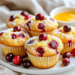 To make these tasty cranberry orange muffins, gather these ingredients: - 1 &frac12; cups all-purpose flour - &frac34; cup granulated sugar - 2 teaspoons baking powder - &frac12; teaspoon baking soda - &frac12; teaspoon salt - 1 teaspoon ground cinnamon - 1 large egg, at room temperature - &frac34; cup buttermilk (or any plant-based milk for a dairy-free option) - ⅓ cup vegetable oil - Zest of 1 large orange, finely grated - 1 cup fresh or frozen cranberries, chopped if large - 1 teaspoon pure vanilla extract - Optional: &frac12; cup chopped walnuts or almonds for added crunch You can customize your muffins with add-ins. Here are some ideas: - Chopped walnuts or almonds for a crunch - Dried cranberries for extra sweetness - Orange zest for an extra citrus kick - Chocolate chips for a sweet twist If you don&rsquo;t have some ingredients, don&rsquo;t worry! Here are some swaps: - Use whole wheat flour for a healthier option. - Substitute granulated sugar with brown sugar for a richer taste. - Replace buttermilk with yogurt or a mix of milk and vinegar. - Use coconut oil instead of vegetable oil for a unique flavor. These options help you make the recipe your own while keeping it delicious! {{ingredient_image_2}} Start by preheating your oven to 350&deg;F (175&deg;C). This step is key for even baking. While your oven warms up, grab your muffin tin. Line it with paper liners or grease it lightly. This will help your muffins pop right out. In a large mixing bowl, whisk together the dry ingredients. Combine 1 &frac12; cups of all-purpose flour, &frac34; cup of granulated sugar, 2 teaspoons of baking powder, &frac12; teaspoon of baking soda, &frac12; teaspoon of salt, and 1 teaspoon of ground cinnamon. Mix them well. This ensures all flavors blend nicely. In another bowl, whisk your wet ingredients. Start with 1 large egg at room temperature. Add &frac34; cup of buttermilk, ⅓ cup of vegetable oil, the zest of 1 large orange, and 1 teaspoon of pure vanilla extract. Whisk until it&rsquo;s smooth. This mixture adds moisture and brightness to your muffins. Gently pour the wet mixture into your bowl of dry ingredients. With a spatula, fold the two mixtures together. Be careful not to overmix. Your batter should stay a little lumpy. This keeps the muffins light and fluffy. Next, fold in 1 cup of fresh or frozen cranberries. If you like, add &frac12; cup of chopped walnuts or almonds too. Spoon the batter into the muffin tin, filling each cup about &frac34; full. This allows space for rising. Bake the muffins for 18 to 20 minutes. To check if they're done, insert a toothpick into the center. It should come out clean. After baking, let the muffins cool in the tin for 5 minutes. Then, transfer them to a wire rack to cool completely. Overmixing can ruin your muffins. It makes them tough and chewy. To avoid this, mix gently. After you add the wet mix to the dry mix, use a spatula. Fold the batter until you see no dry flour. It&rsquo;s okay if the batter looks a bit lumpy. Lumps mean soft muffins! Even baking is key for great muffins. Start by preheating your oven to 350&deg;F (175&deg;C). Use a reliable oven thermometer to check the temperature. Fill each muffin cup about &frac34; full for even rising. Rotate the muffin tin halfway through baking. This helps all muffins bake evenly. A perfect muffin has a light and airy texture. Use fresh ingredients like baking powder and baking soda. Check the expiration dates to ensure they are active. Room-temperature ingredients mix better. For a moist texture, buttermilk is fantastic. You can also use plant-based milk for a lighter option. If you want crunch, add nuts! Pro Tips Use Fresh Cranberries: Fresh cranberries give the best flavor and texture. If using frozen cranberries, do not thaw them before adding to the batter to maintain their shape and tartness. Room Temperature Ingredients: Ensure your egg and buttermilk are at room temperature before mixing. This helps create a smoother batter and ensures even baking. Don&rsquo;t Overmix: Overmixing can lead to dense muffins. Stir the wet and dry ingredients until just combined for light and fluffy muffins. Storage Tip: Store the muffins in an airtight container at room temperature for up to 3 days, or freeze them for up to 3 months. Reheat in the oven for a fresh taste! {{image_4}} You can switch cranberries with other fruits. Blueberries, raspberries, or chopped apples work well too. Each fruit gives a unique taste. For example, blueberries add sweetness, while apples add moisture. If you use fresh fruit, chop it small. This ensures even distribution. With frozen fruit, do not thaw before adding. It keeps the batter cool and moist. Making gluten-free muffins is easy. Substitute all-purpose flour with a gluten-free blend. Look for blends that include xanthan gum. This helps the muffins rise and stay soft. You can also use almond flour or oat flour. Just remember, these may change the texture a bit. Always check that your baking powder is gluten-free too. Want to boost the flavor? Try adding spices like nutmeg or ginger. These spices pair nicely with the orange zest. You can also mix in chocolate chips or dried fruit for extra sweetness. For a nice crunch, nuts like walnuts or almonds are great. Each of these additions makes your muffins more exciting and tasty. To keep your cranberry orange muffins fresh, store them in an airtight container. Place a paper towel at the bottom to absorb moisture. This will help keep them soft and prevent sogginess. You can store them at room temperature for up to three days. If you want to keep them longer, refrigeration is an option. However, this may change their texture slightly. Freezing is a great way to save muffins for later. Allow the muffins to cool completely first. Then, wrap each muffin tightly in plastic wrap. Place the wrapped muffins in a freezer bag or container. Label it with the date. They can last up to three months in the freezer. When you're ready to enjoy them, simply take out the muffins and let them thaw at room temperature. Reheating your muffins is quick and easy. You can use a microwave or an oven. For the microwave, heat for about 10 to 15 seconds. Check to make sure they are warm but not hot. If using an oven, preheat it to 350&deg;F (175&deg;C). Place the muffins on a baking sheet and heat for about 5 to 7 minutes. This will help restore their fresh-baked flavor and texture. Enjoy them warm! Yes, you can use frozen cranberries. They work well in this recipe. Just fold them in while they are still frozen. This helps keep the muffins moist and fruity. If you notice extra moisture, you may want to reduce the buttermilk slightly. This way, your muffins will still rise beautifully. To make these muffins vegan, replace the egg with a flax egg. Mix 1 tablespoon of ground flaxseed with 2.5 tablespoons of water. Let it sit for five minutes to thicken. You can switch buttermilk for a plant-based milk, like almond or soy milk. This keeps the muffins moist and tasty while being plant-friendly. If you don't have buttermilk, you can use regular milk. Just add 1 tablespoon of lemon juice or vinegar to 3/4 cup of milk. Stir and let it sit for five minutes. This creates a similar tangy flavor. You can also use any plant-based milk for a dairy-free option. To adjust the sweetness, you can modify the sugar amount. If you prefer less sugar, reduce it by 1/4 cup. You can also use natural sweeteners like honey or maple syrup. Just remember to adjust the liquid ingredients slightly to keep the muffin texture right. In this post, we explored how to make delicious muffins. We covered key ingredients and optional add-ins for extra flavor. I shared step-by-step instructions to help you bake perfectly. You learned tips and tricks for great texture and even baking. We also discussed fun variations and storage methods to keep your muffins fresh. Remember, baking should be fun and creative. Experiment with flavors and enjoy your tasty results!